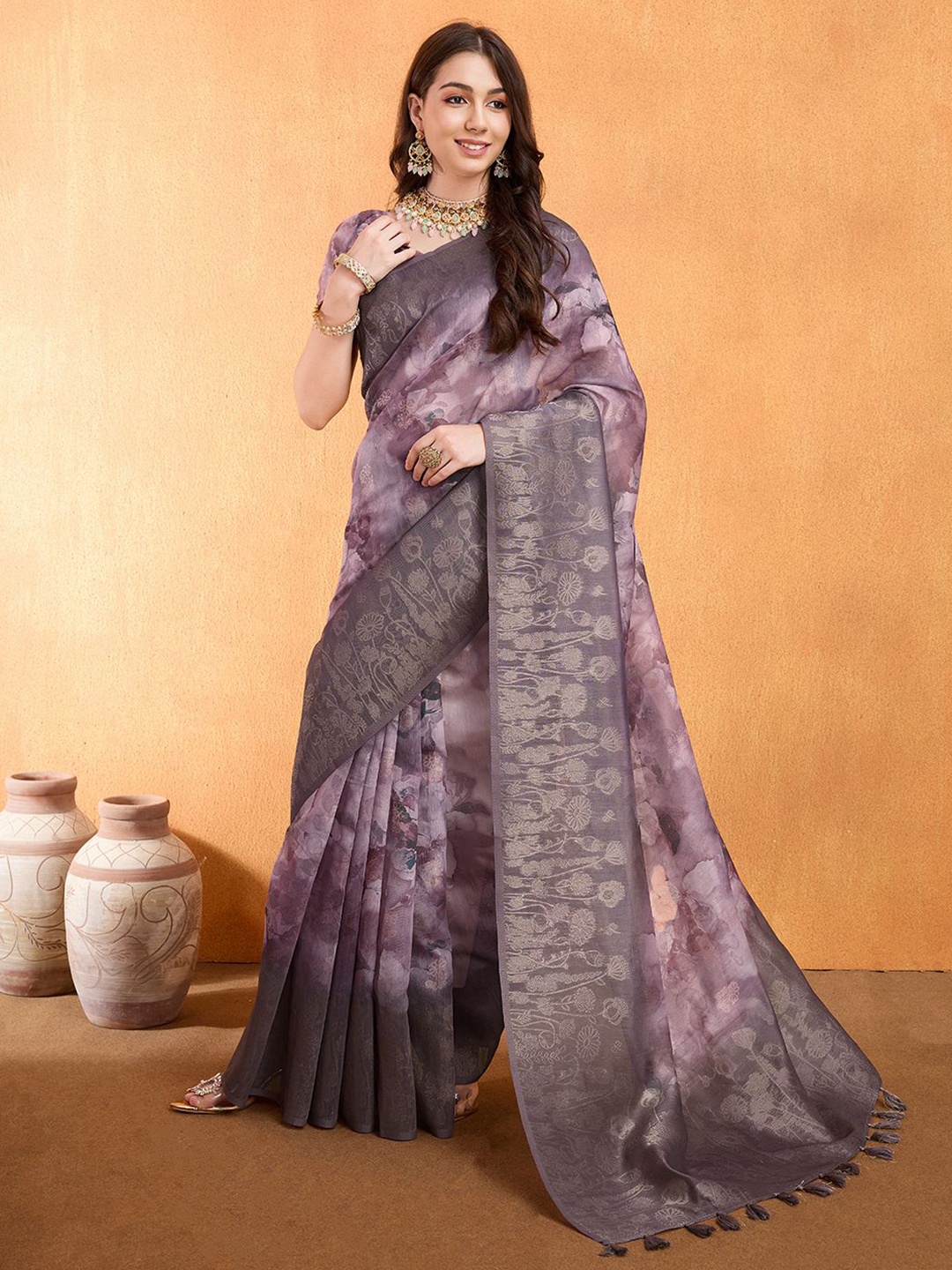 

Mantrotsav Floral Zari Saree, Purple