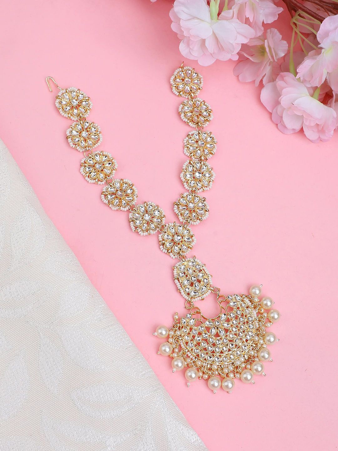 

Anouk Gold-Plated Kundan Studded & Pearls Beaded Matha Patti