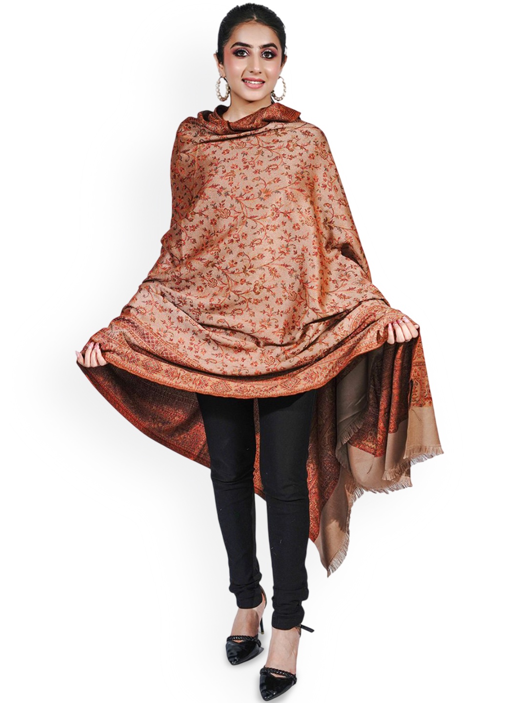 

PASHMAL INDIA PRIVATE LIMITED Floral Woven Design Woollen Shawl, Beige