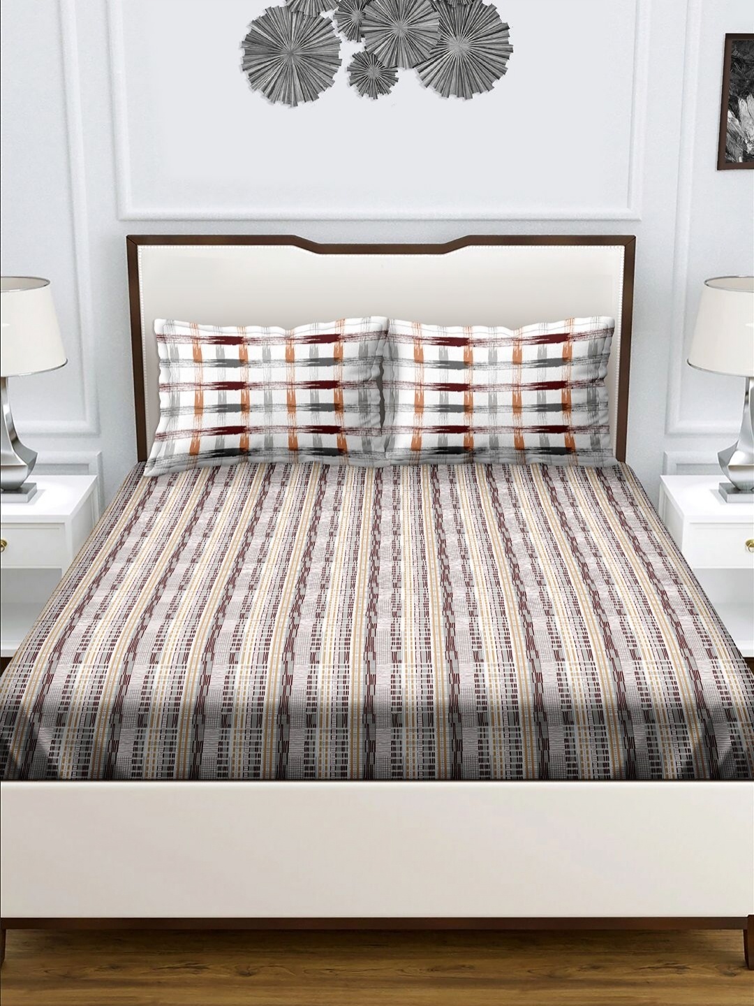 

Myntra Elegant Homes Brown Printed Cotton 180 TC Queen Bedsheet Set 224 cm x 244 cm