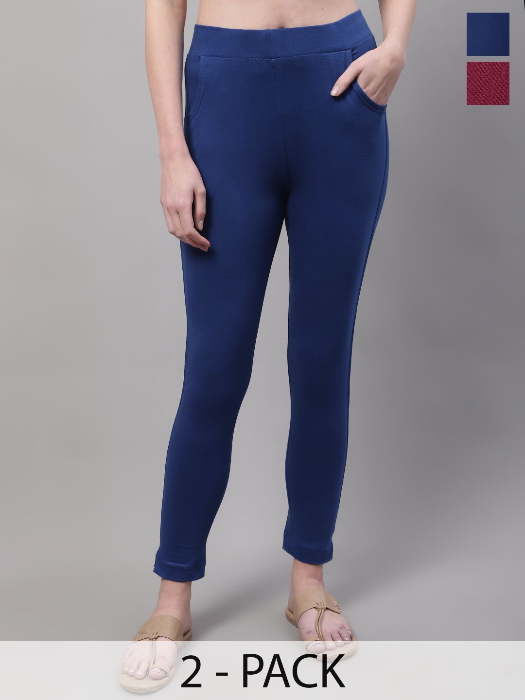 

Valles365 by S.C. Pack Of 2 Cotton Ankle-Length Leggings, Blue