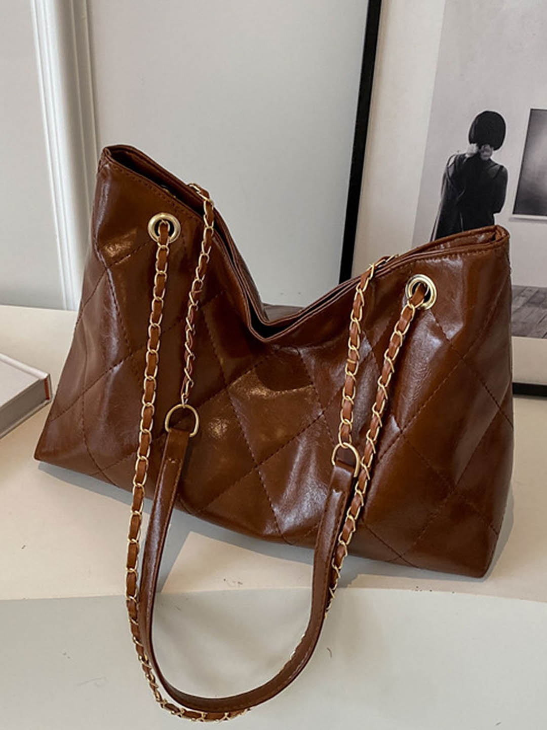 

LULU & SKY Textured PU Oversized Structured Handheld Bag with Tasselled, Brown