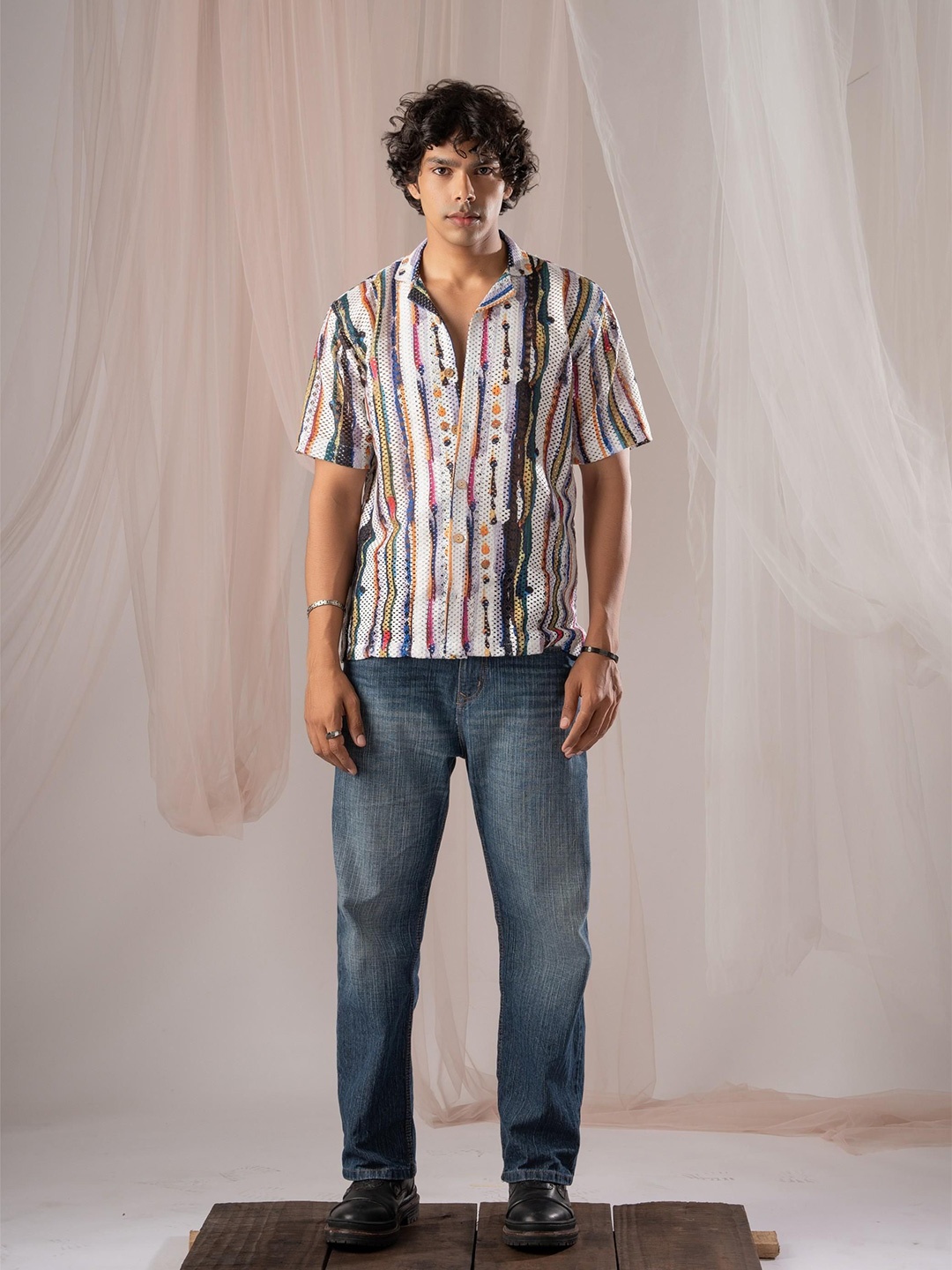 

5 Stitch Men Premium Opaque Casual Shirt, White