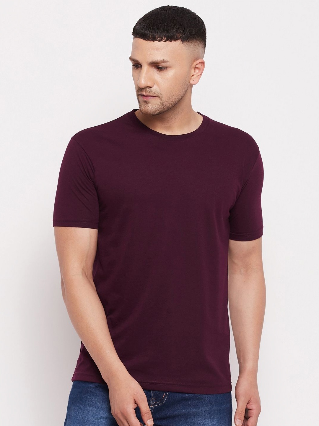 

LYCOS Men Solid Round Neck Cotton T-shirt, Purple