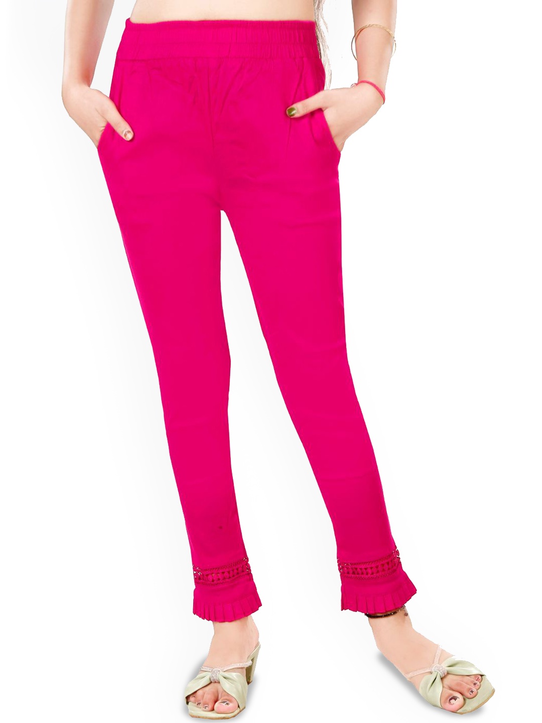 

Fessist Women Relaxed Slim Fit High Rice Cotton Pleated Trousers, Pink