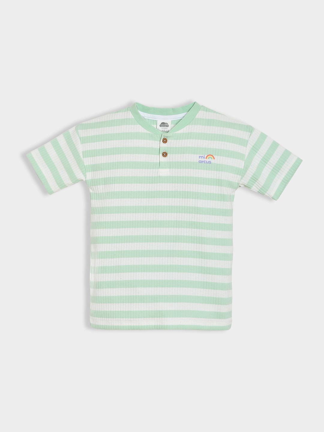 

MiArcus Kids Striped Henley Neck Cotton T-shirt, Green
