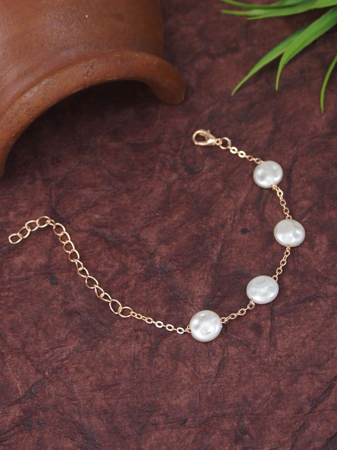 

V FASHION JEWELLERY Rose Gold-Plated Stainless Steel Artificial Beads Beaded Link Bracelet