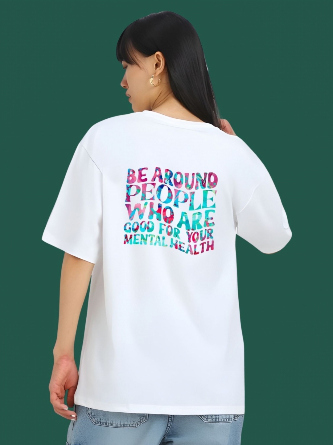 

DressBerry Women Typography Printed Round Neck Cotton Oversized T-shirt, White