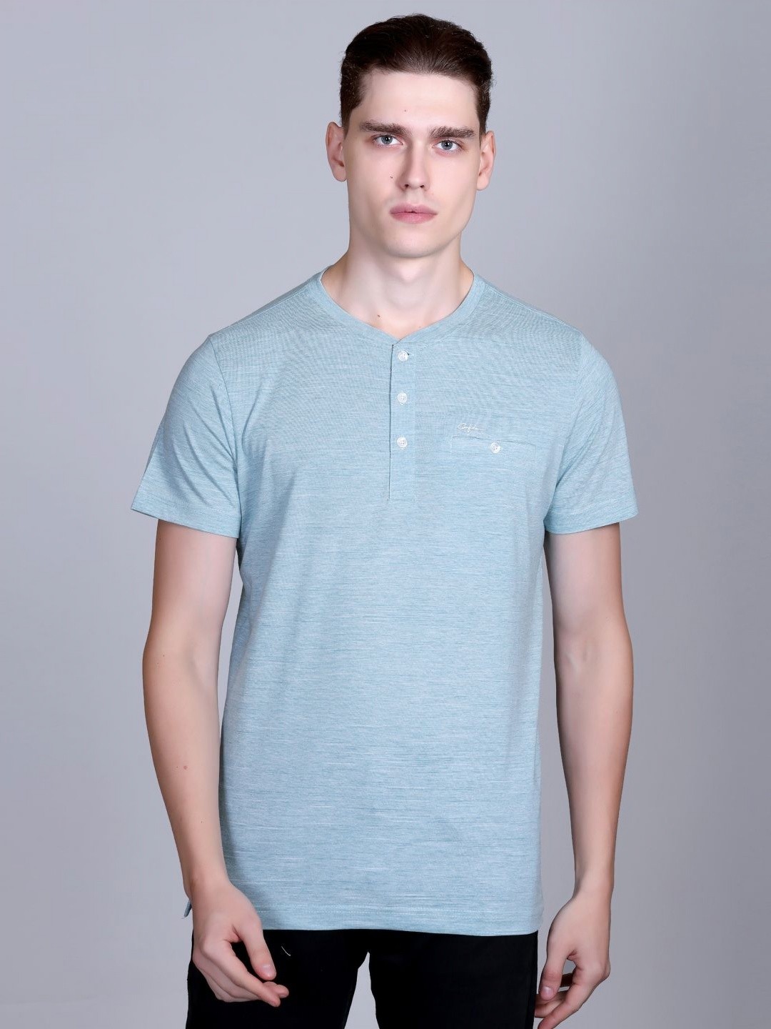 

CONFIDENCE Men Solid Henley Neck Cotton Slim Fit T-shirt, Blue