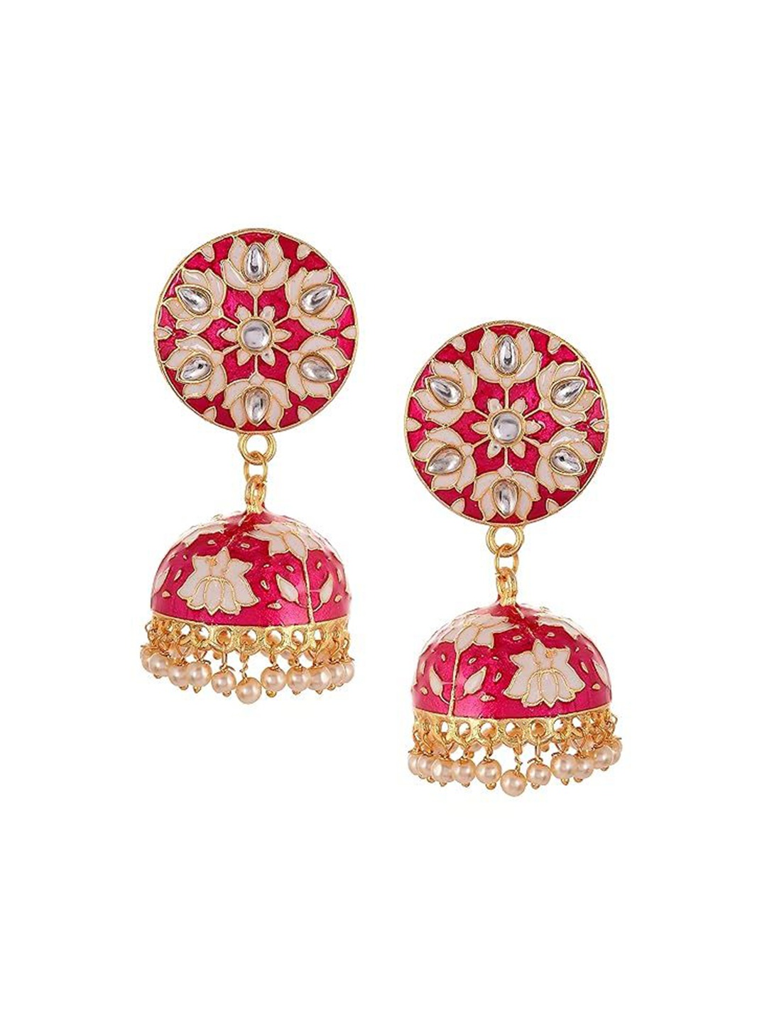

Kezlin Gold-Plated Kundan Studded Dome Shaped Jhumkas, Pink