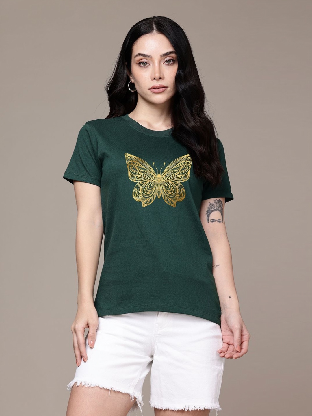 

Moda Rapido Women Graphic Printed Round Neck Regular Fit Cotton T-shirt, Green