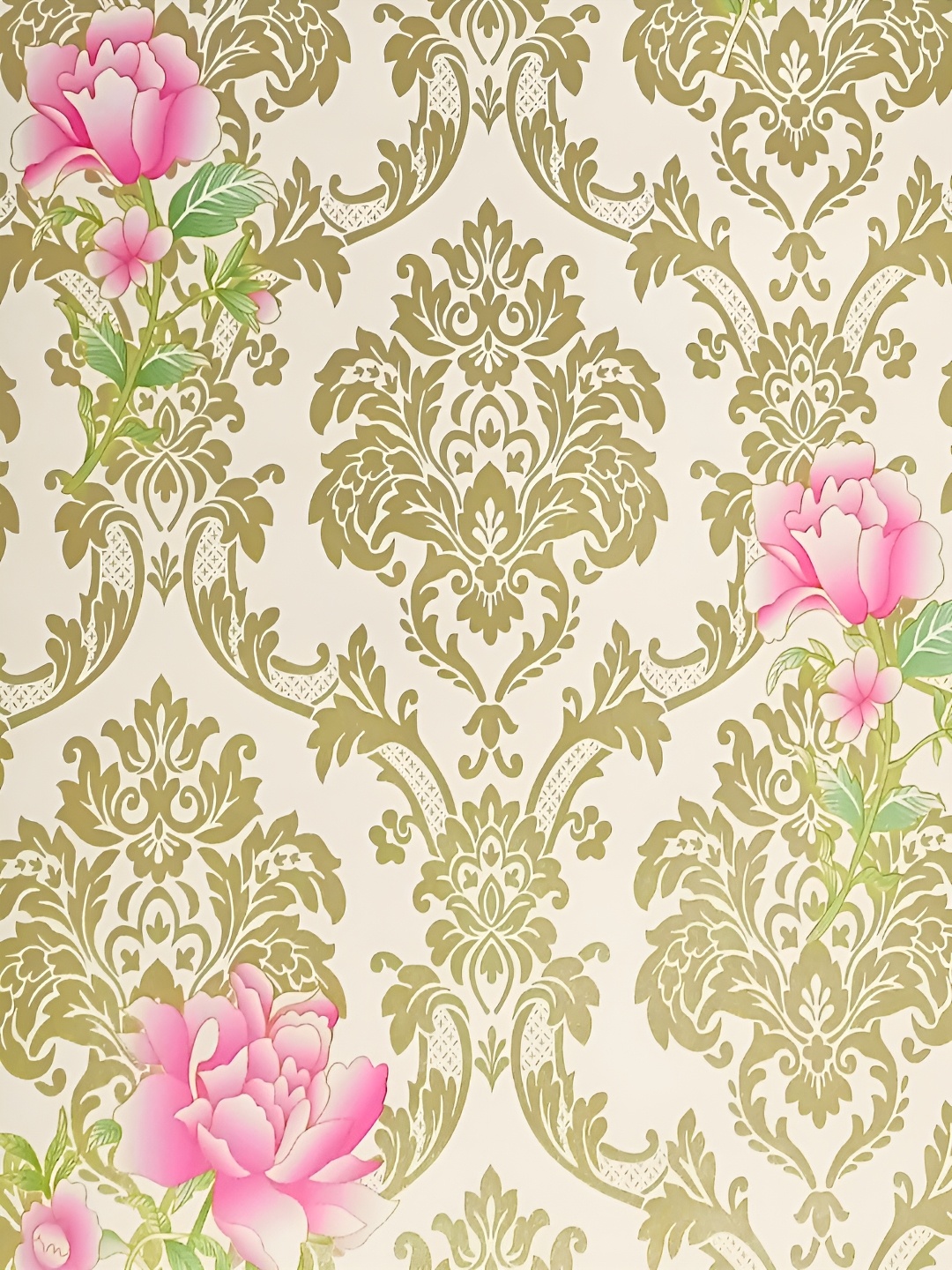 

ANNA CREATIONS Cream Colored & Green Self-Adhesive Waterproof Wallpaper