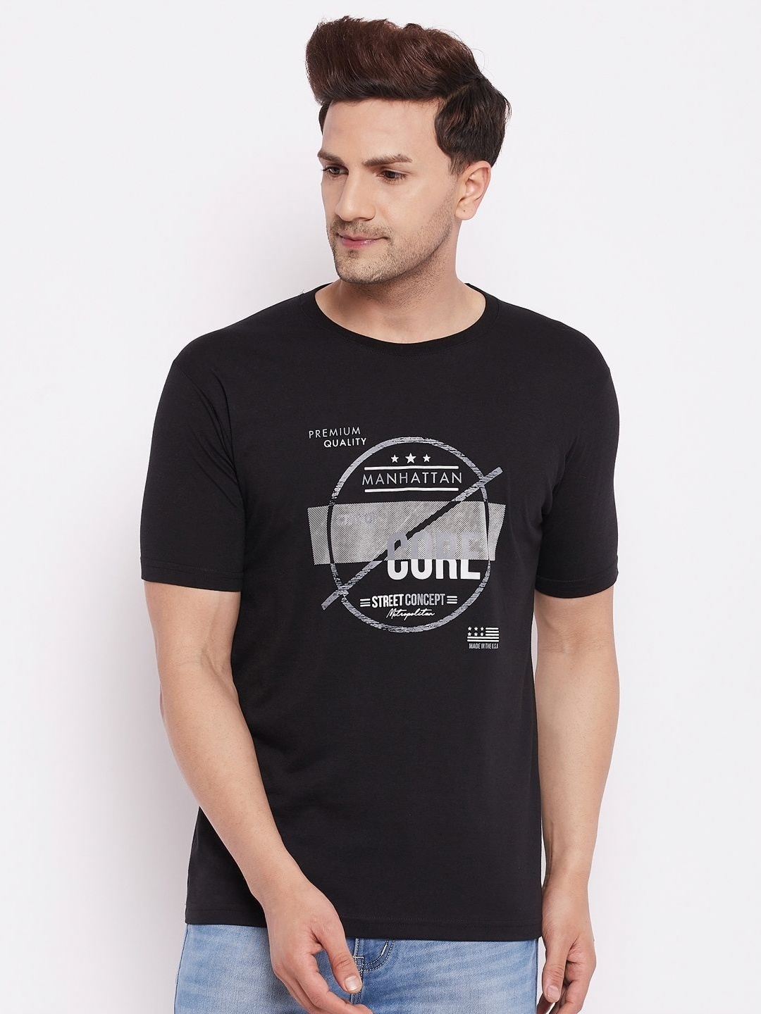

LYCOS Men Typography Printed Round Neck Cotton T-shirt, Black