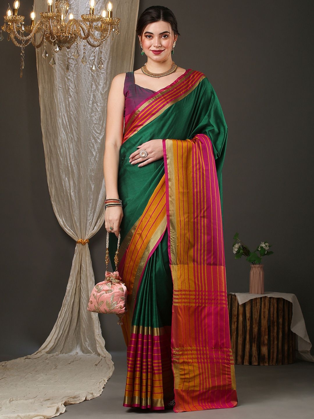 

Mitera Silk Cotton Saree, Green