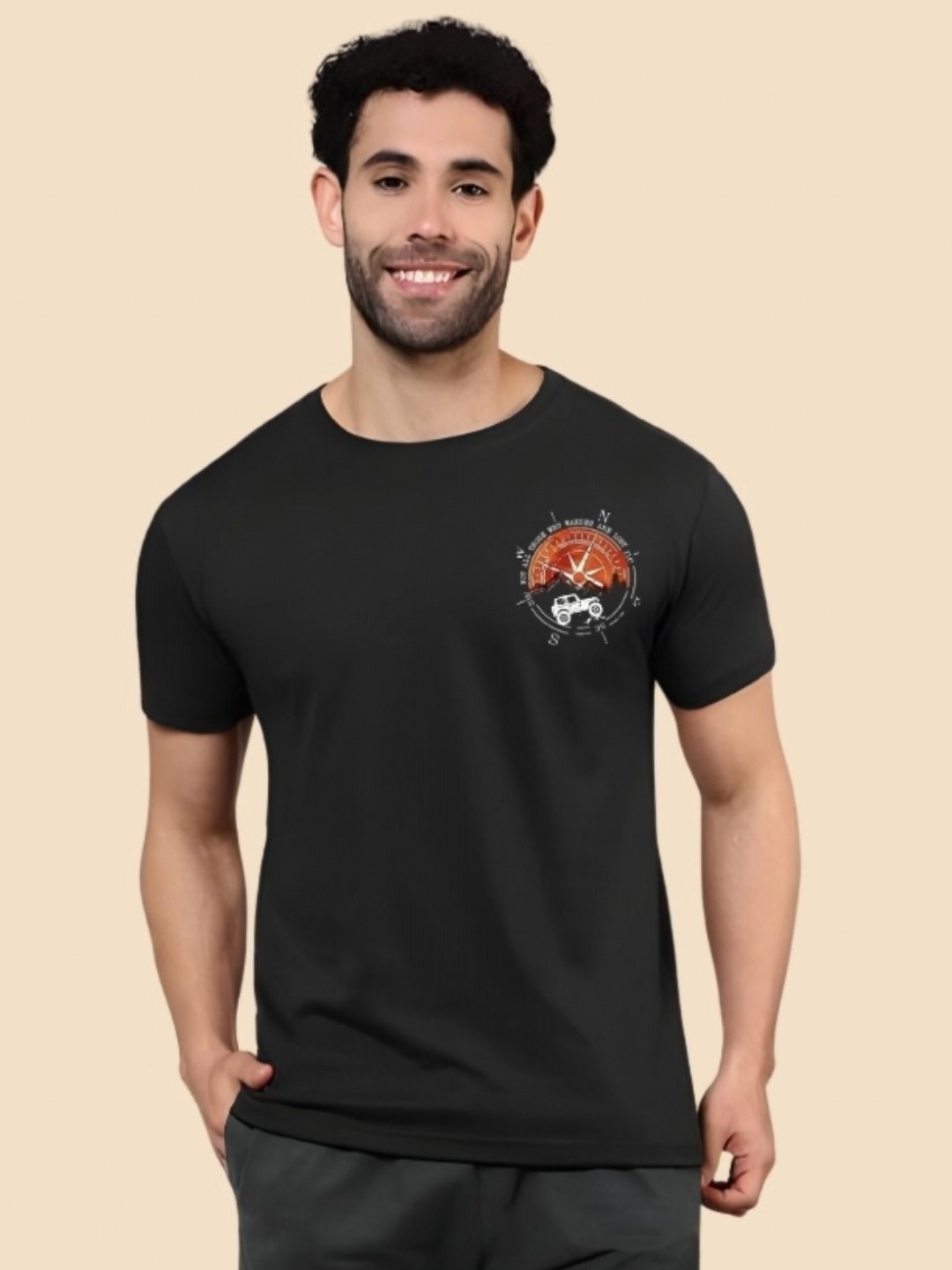 

SZN Men Graphic Printed Round Neck Cotton T-shirt, Black