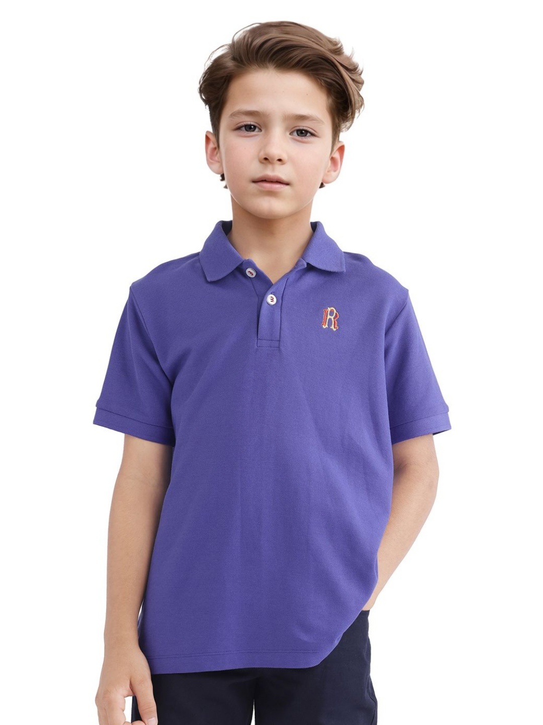 

RARE ONES Boys Solid Polo Collar Cotton T-shirt, Purple