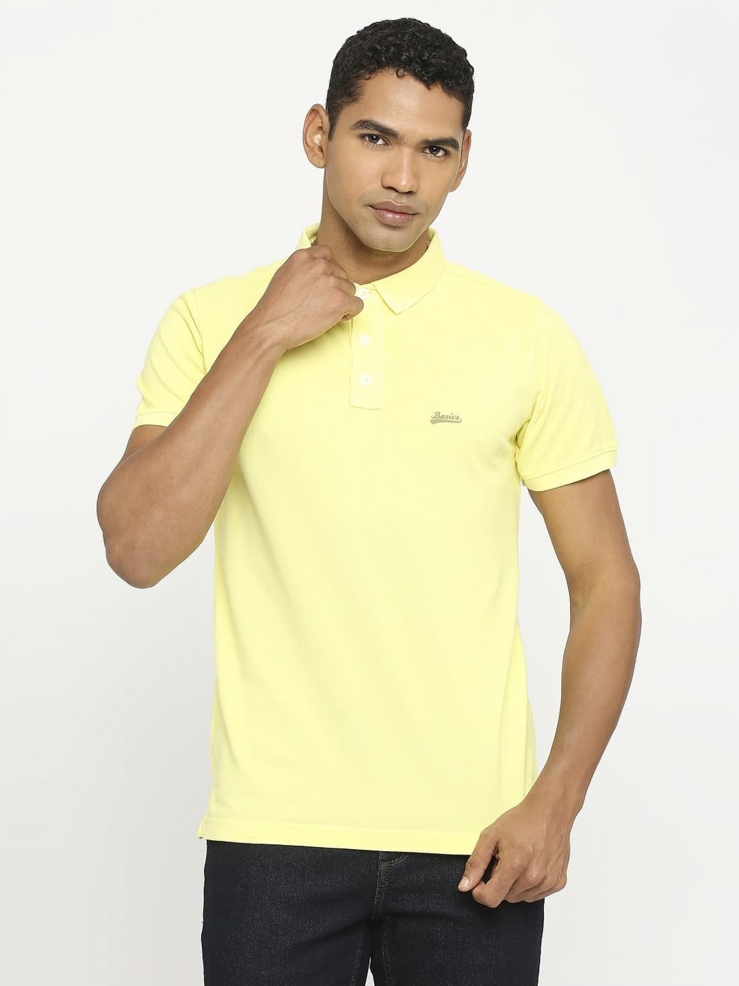 

Basics Men Solid Polo Collar Cotton Muscle Fit T-shirt, Yellow