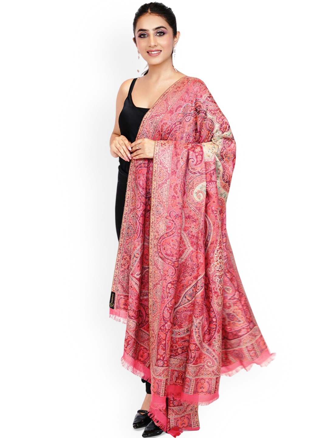 

PASHMAL INDIA PRIVATE LIMITED Ethnic Motifs Printed Woollen Shawl, Pink