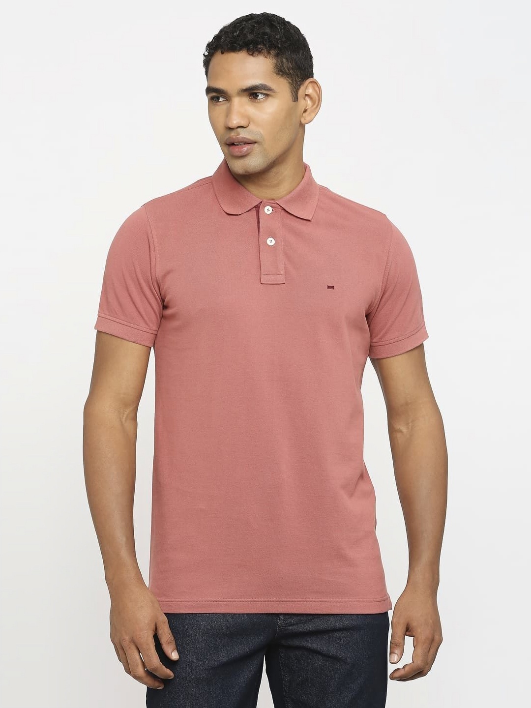 

Basics Men Solid Polo Collar Cotton T-shirt, Pink