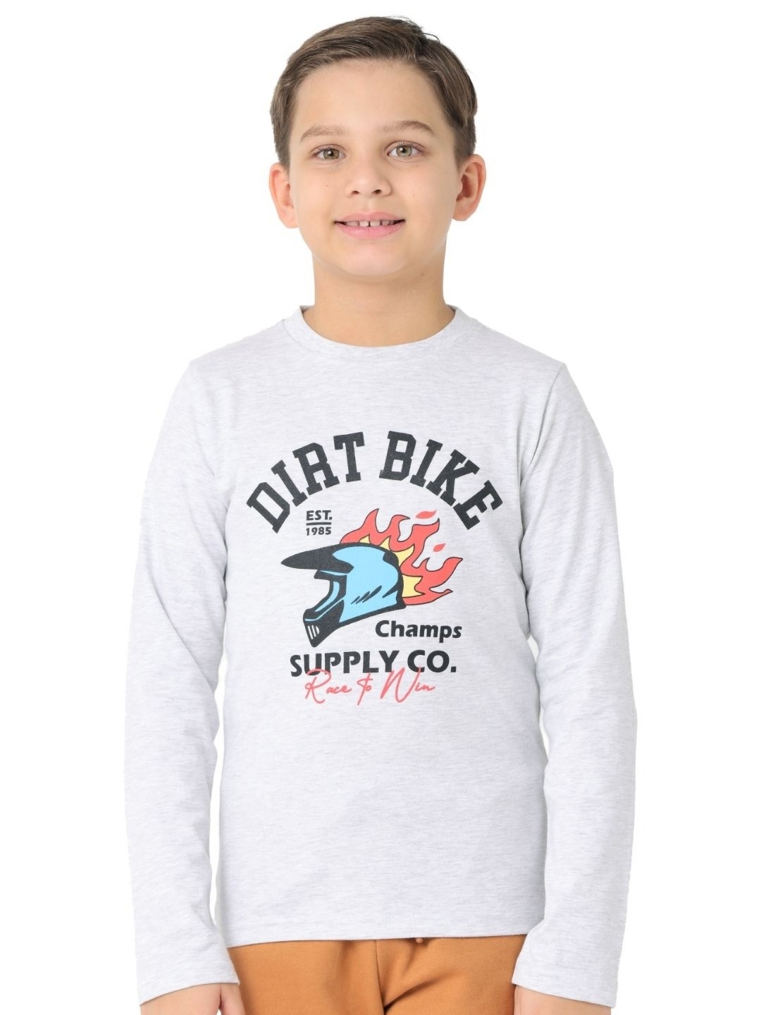 

Nuego Boys Graphic Printed Bio Finish Round Neck Full Sleeve Cotton T-shirt, Off white
