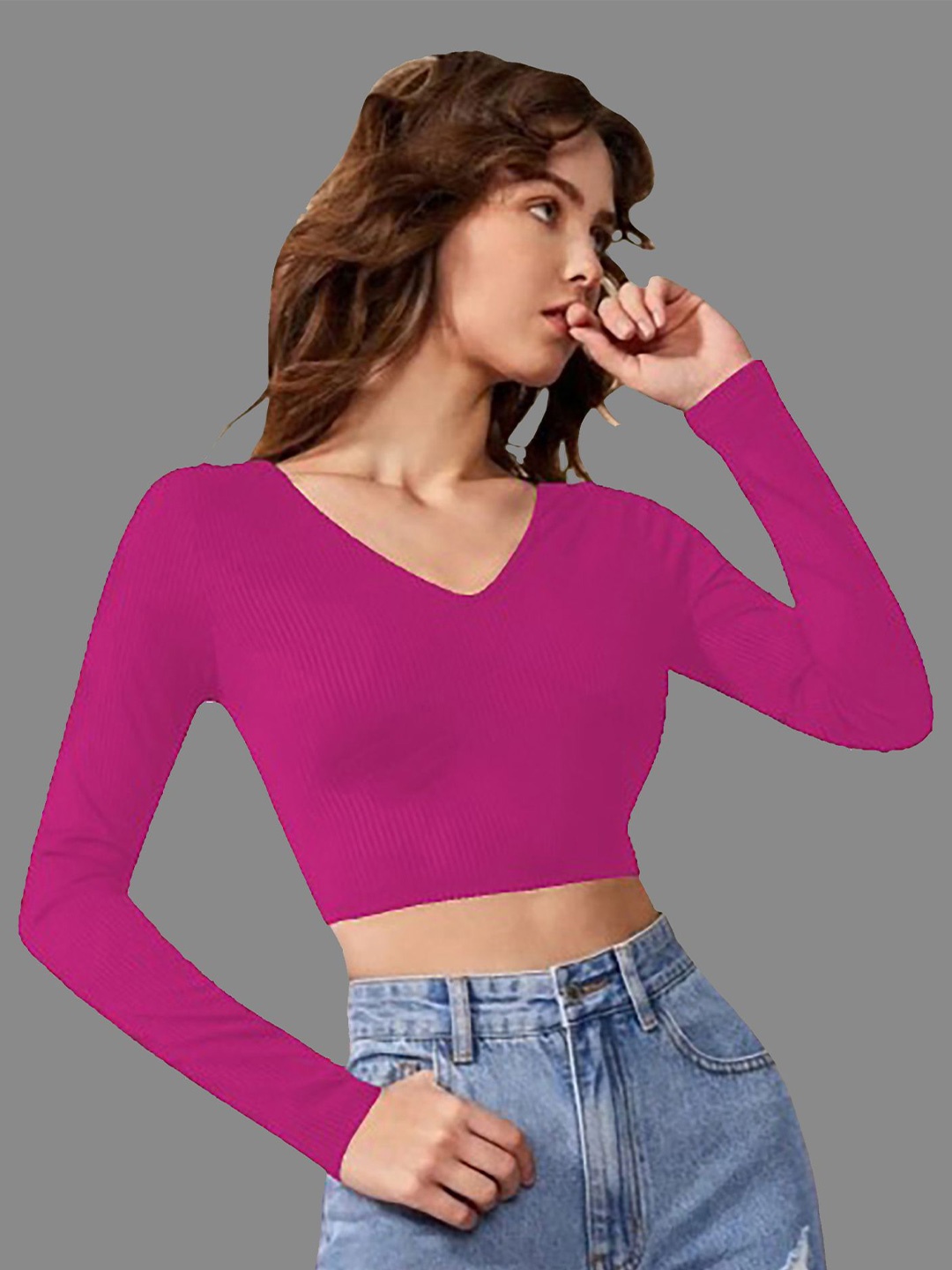 

Dream Beauty Fashion Women V-Neck Ribbed Fitted Crop Top, Pink