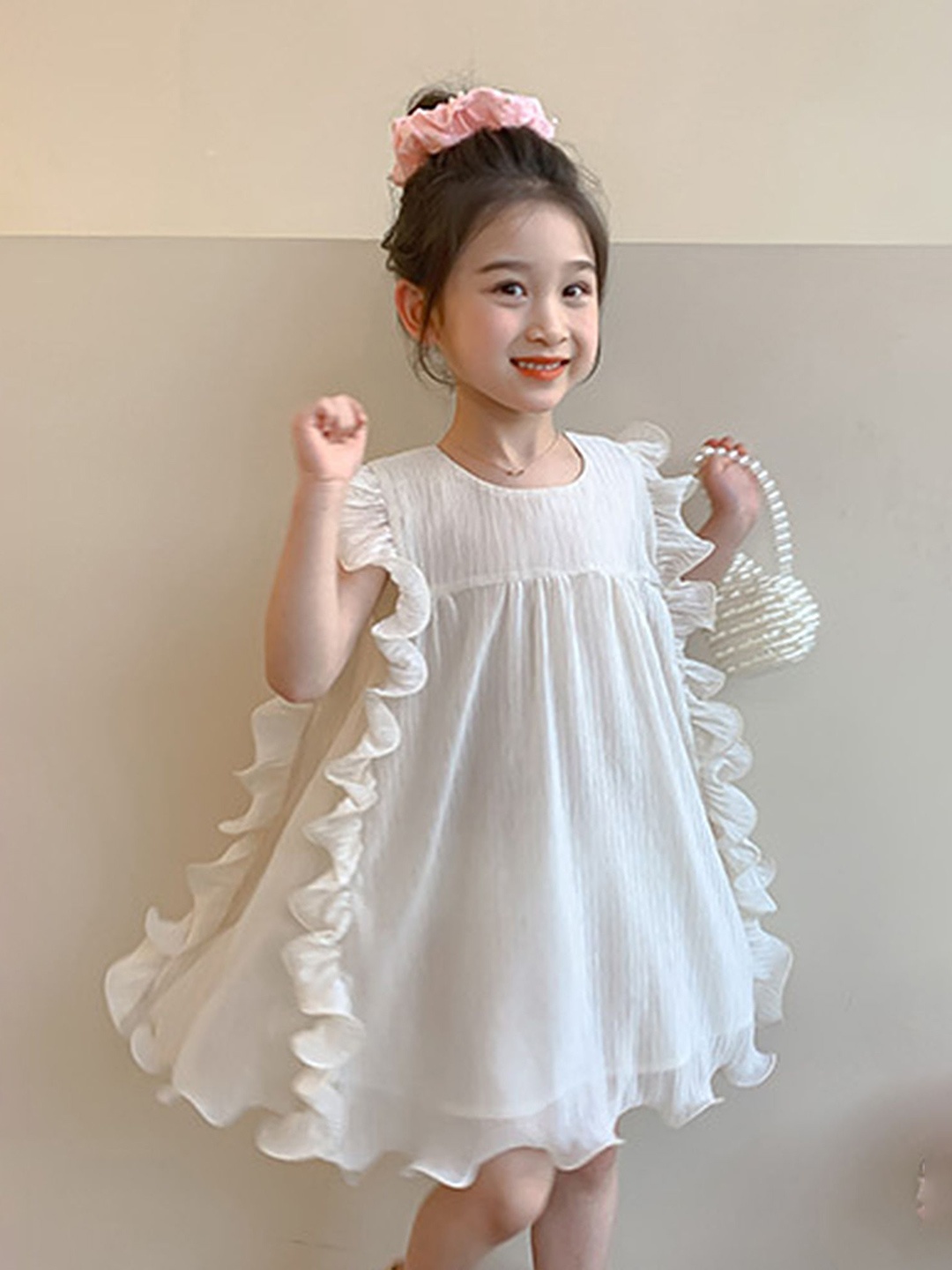 

LULU & SKY Girl Flutter Sleeve A-Line Dress, White