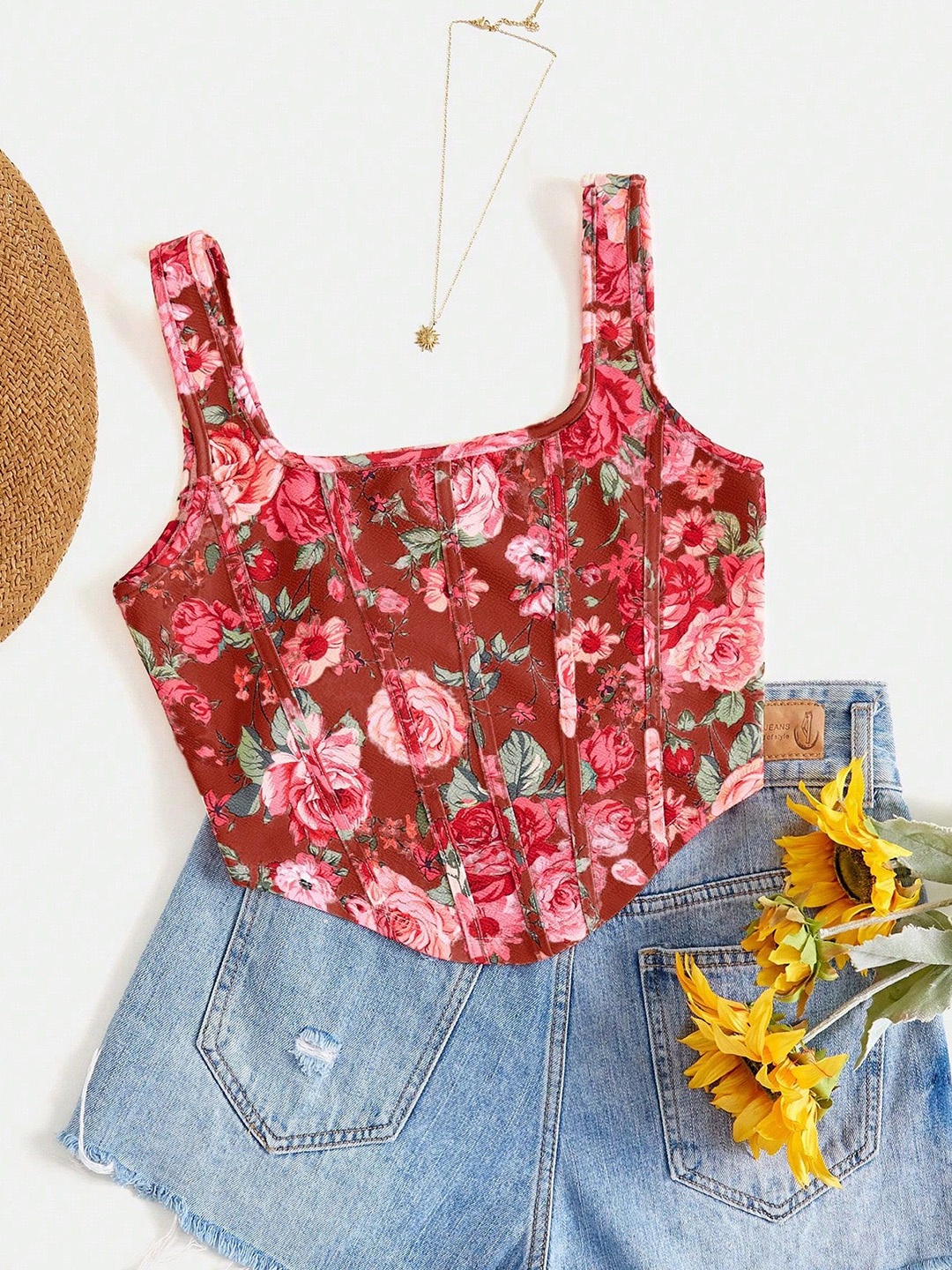 

SHINE N SHOW Floral Print Tank Crop Top, Multi