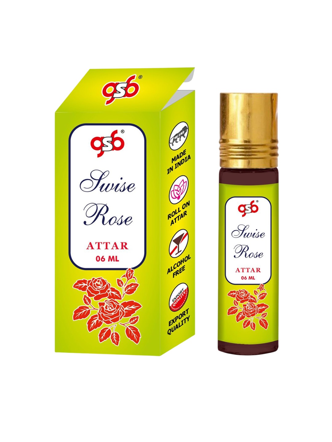 

GSB Swise Rose Long Lasting And Alcohol Free Roll On Attar - 6 ml, Brown