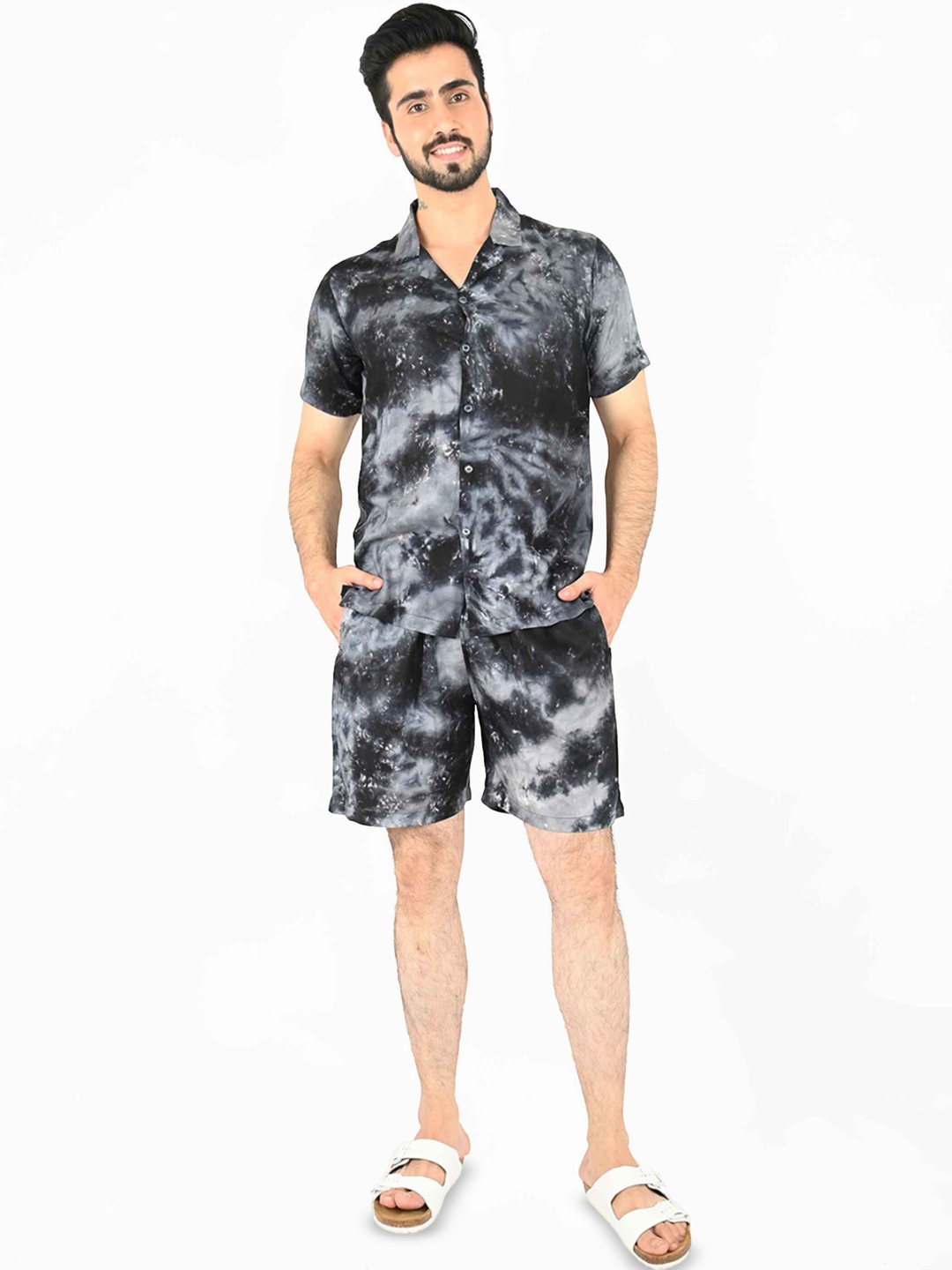 

Blissence Printed Pure Cotton Shirt With Shorts, Black