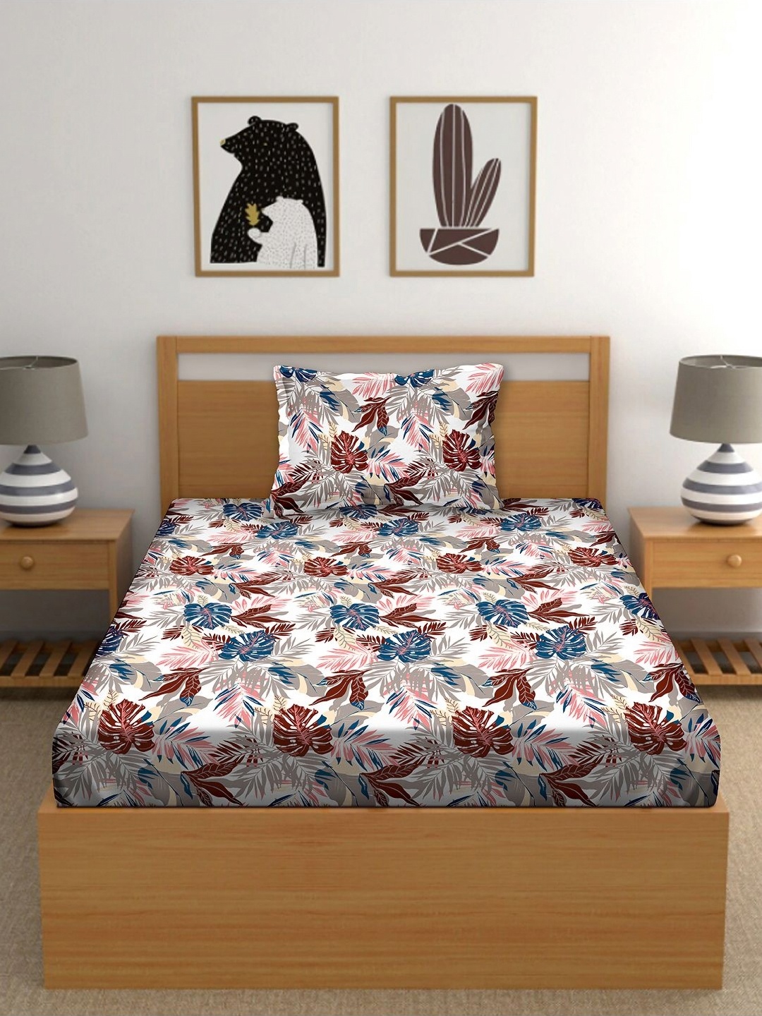 

Myntra Elegant Homes Brown Printed 160 TC Pure Cotton Single Bedsheet Set 1.52 m x 2.29 m