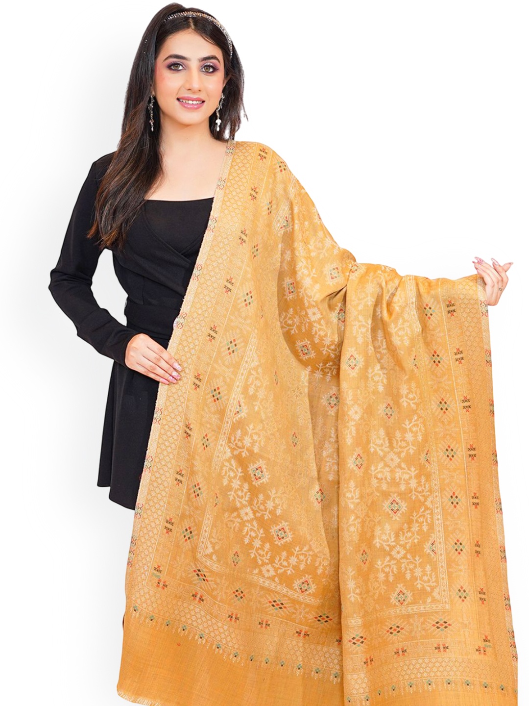 

PASHMAL INDIA PRIVATE LIMITED Women Ethnic Motifs Woven Design Shawl, Peach