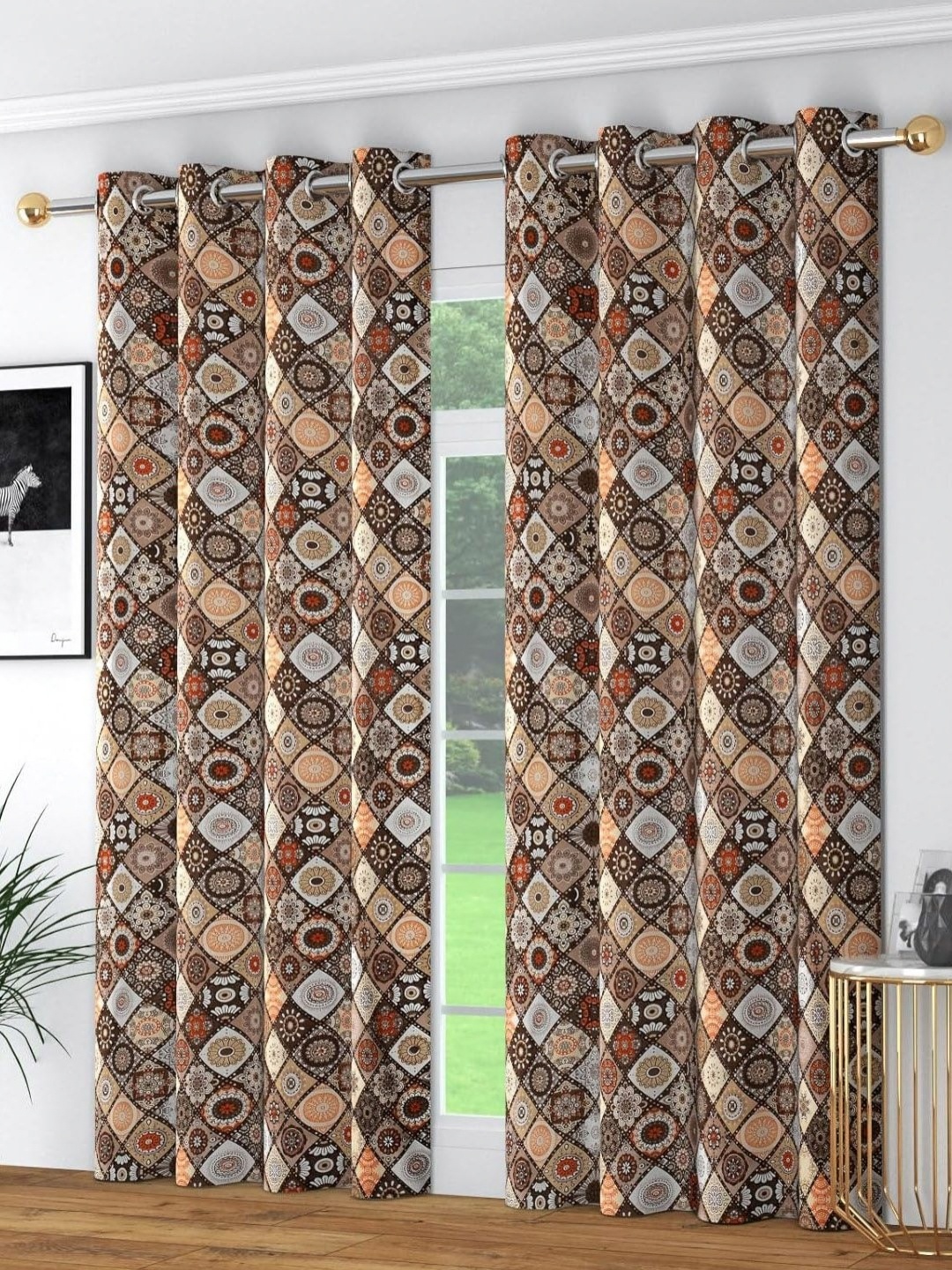 

bsb home Brown & Beige 2 Pieces Ethnic Motifs Printed Door Curtain