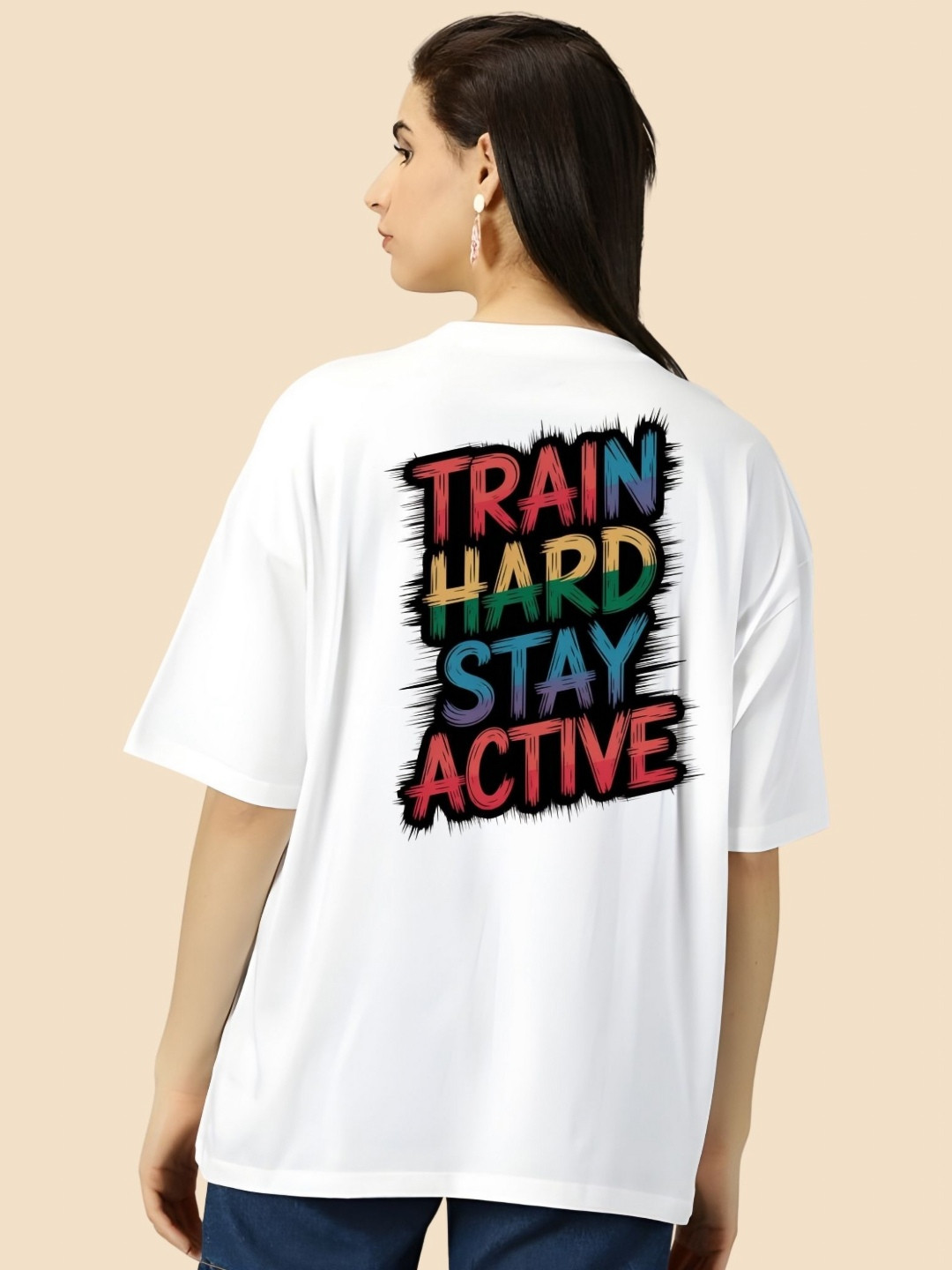 

SZN Women Typography Printed Round Neck Cotton Oversized T-shirt, White