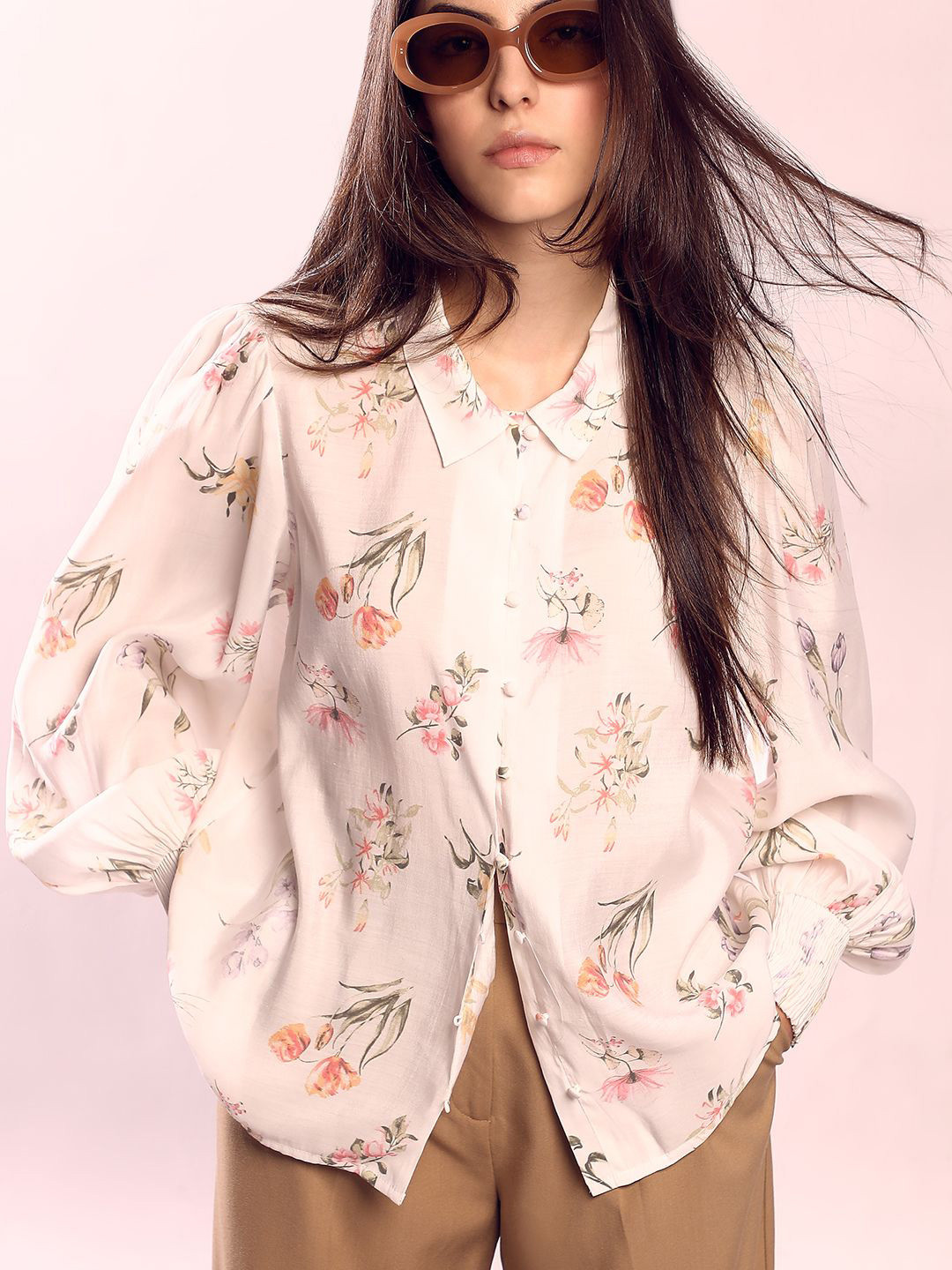 

Vero Moda Women Spread Collar Floral Printed Cotton Casual Shirt, White