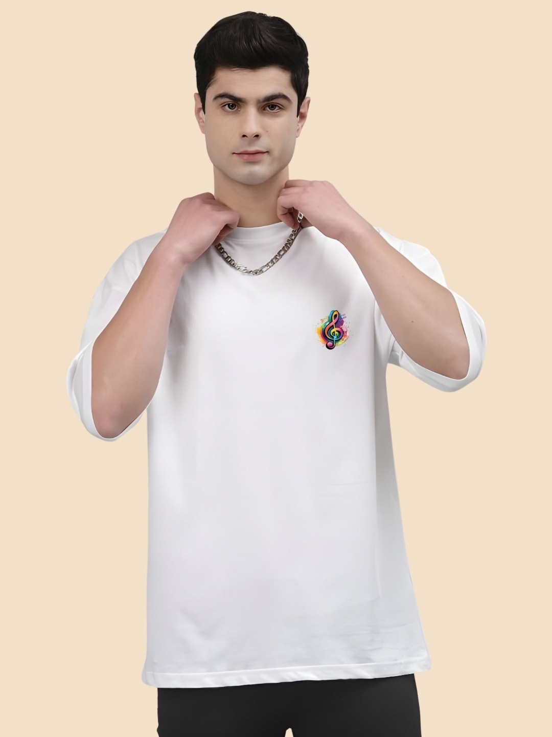 

SZN Men Graphic Printed Round Neck Cotton Oversized T-shirt, White