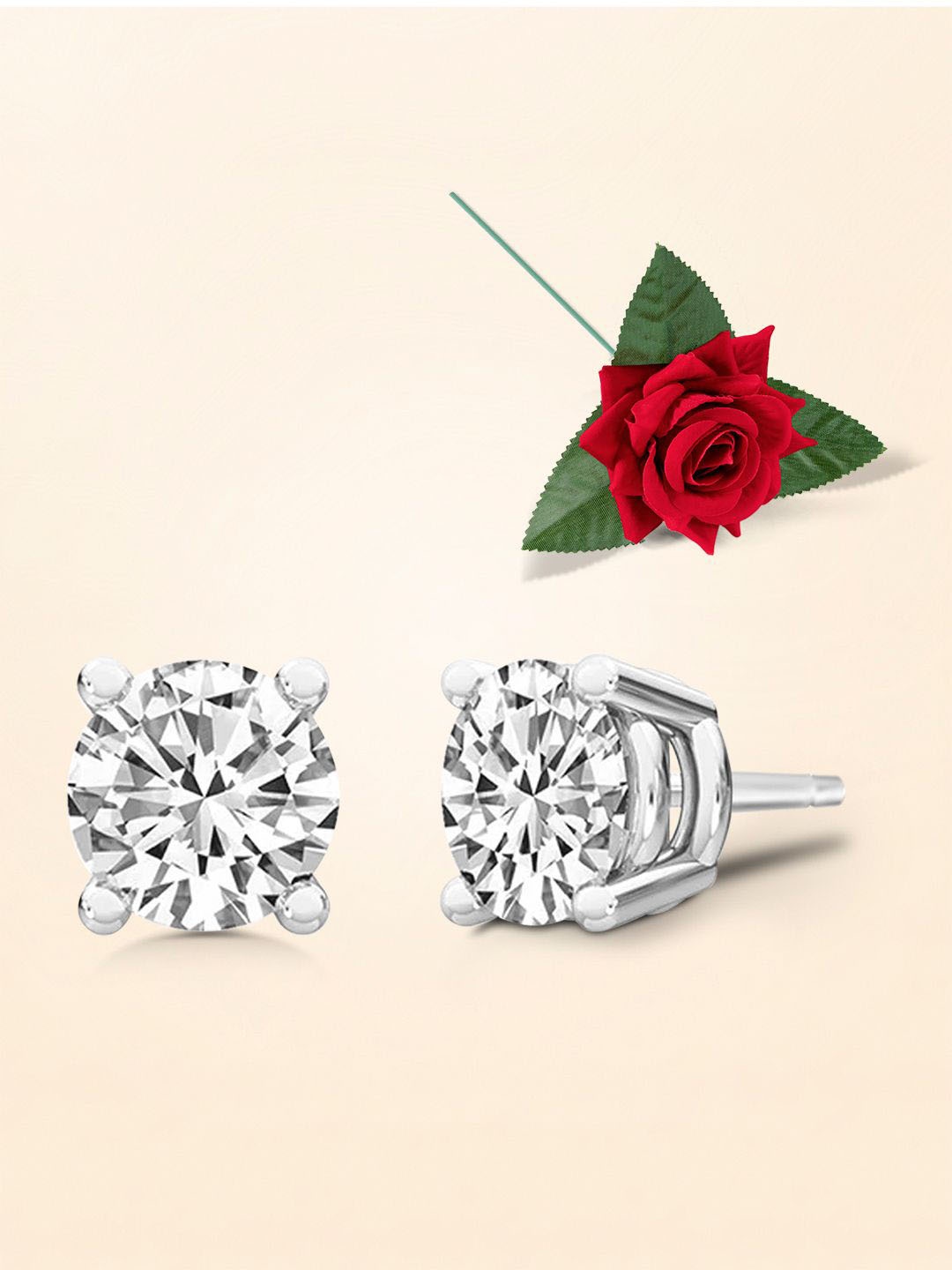 

Peora Silver Plated Cubic Zirconia Studded Contemporary Shaped Studs With One Rose