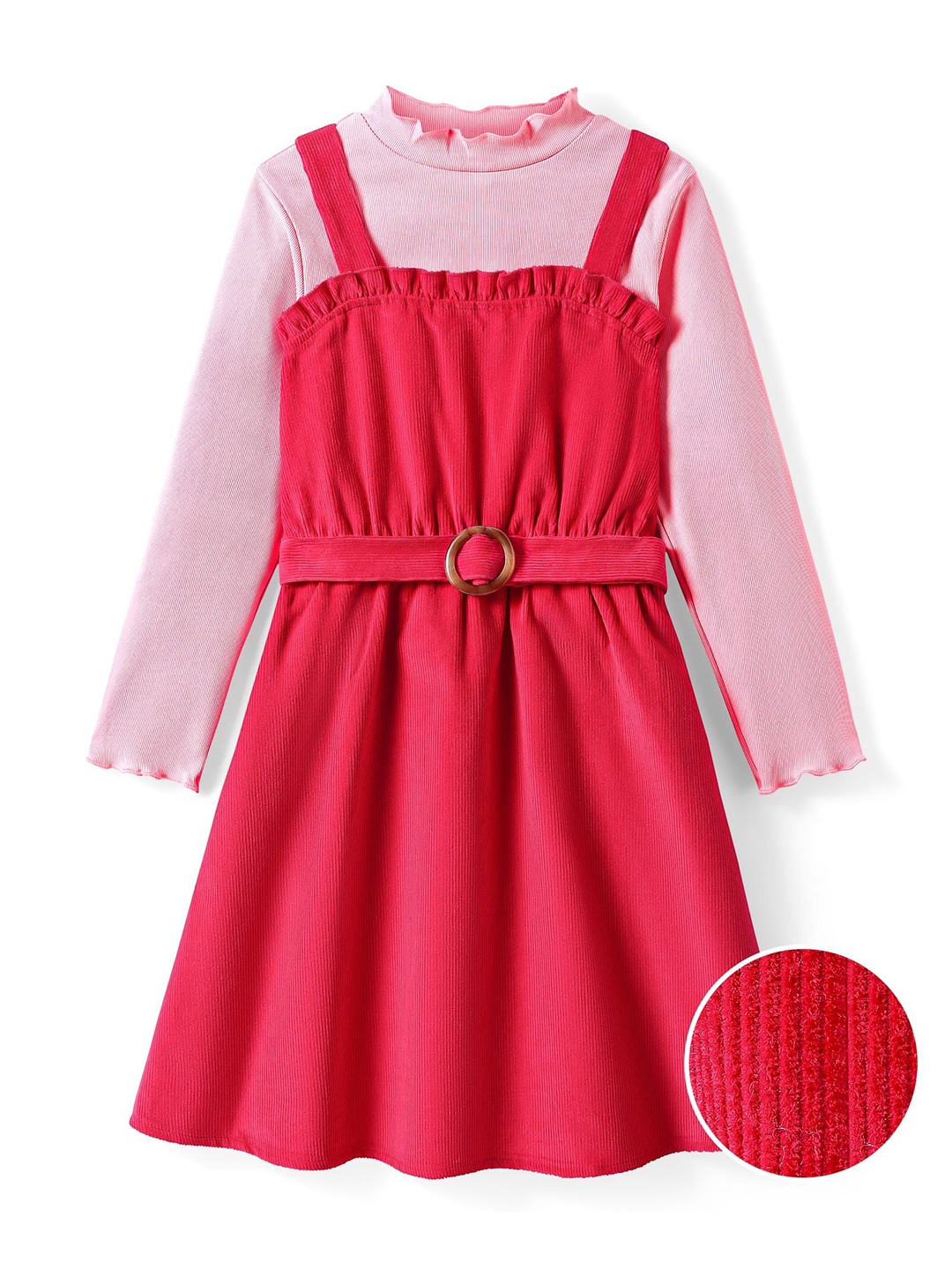 

Hola Bonita Girls Shoulder Straps Cotton Fit & Flare Dress With Top, Red
