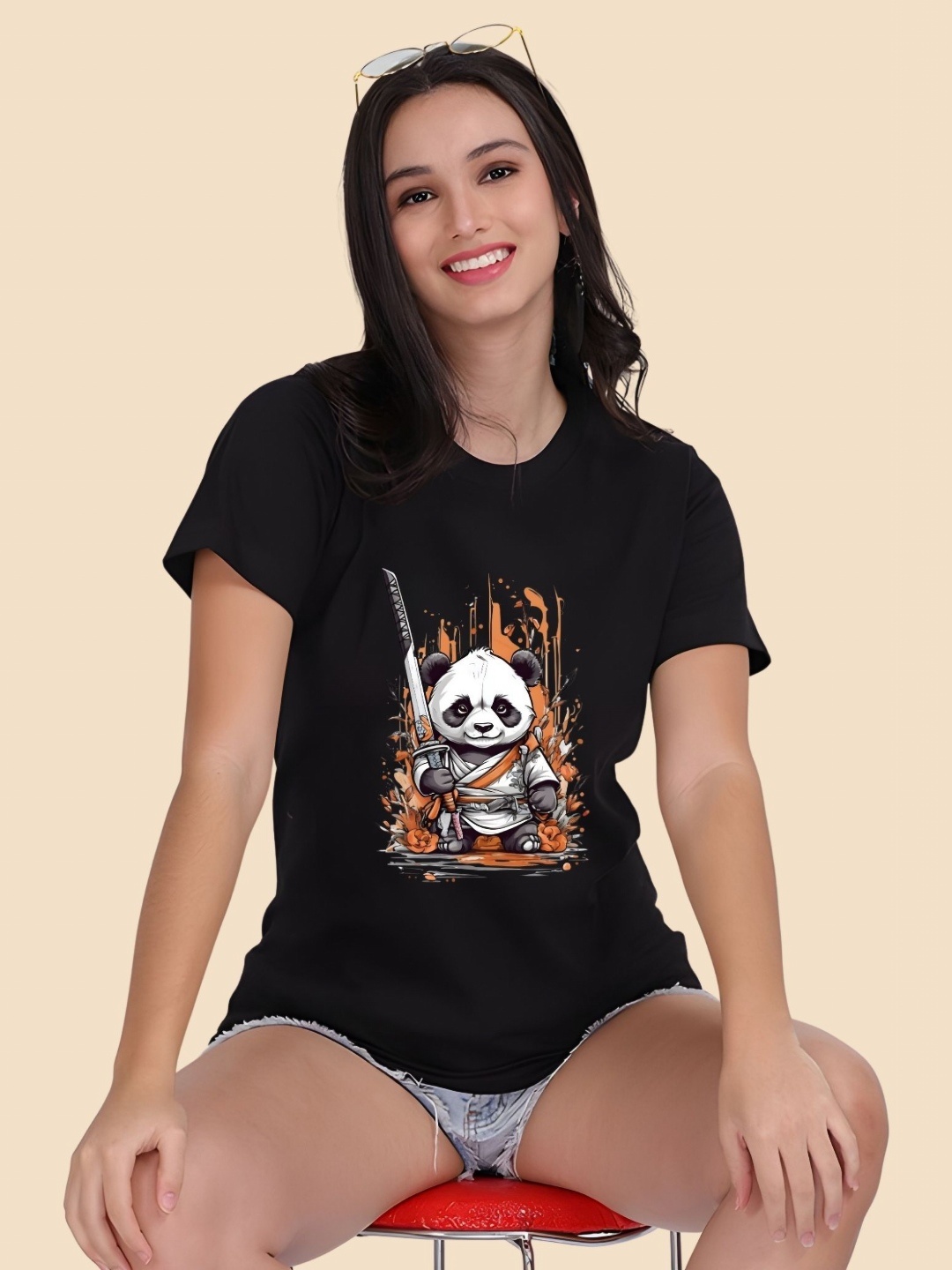 

SZN Women Graphic Printed Round Neck Cotton T-shirt, Black