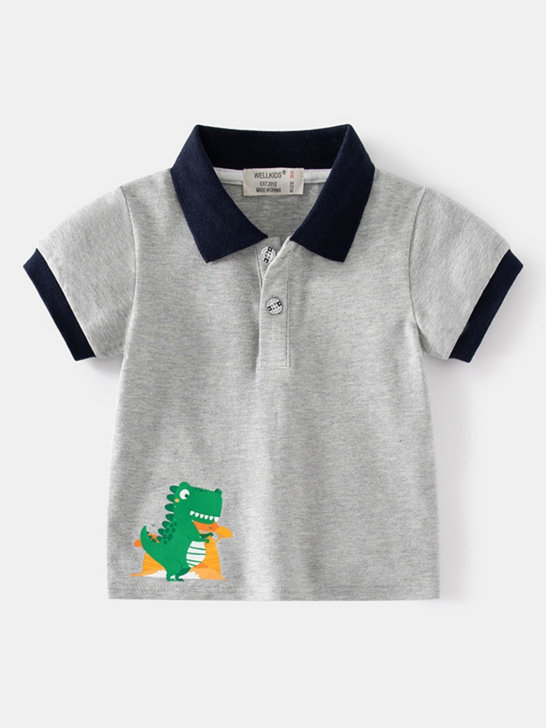 

LULU & SKY Boys Polo Collar Organic Cotton T-shirt, Grey