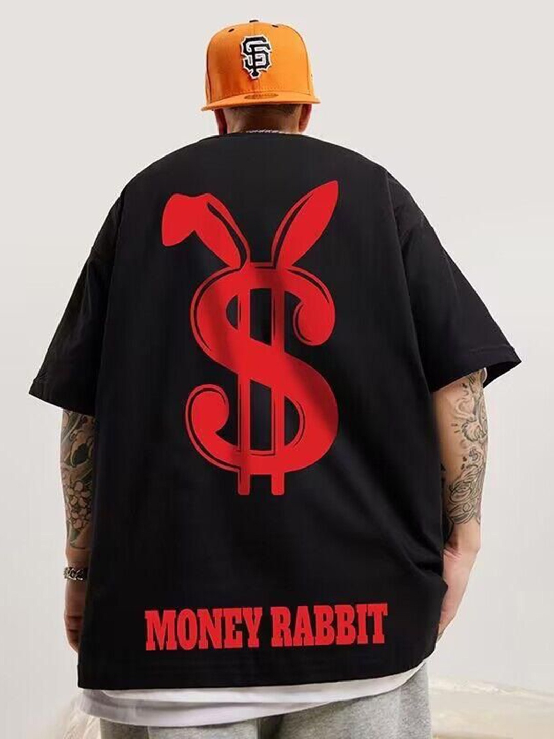 

HERE&NOW Men Graphic Printed Round Neck Oversized T-shirt, Black
