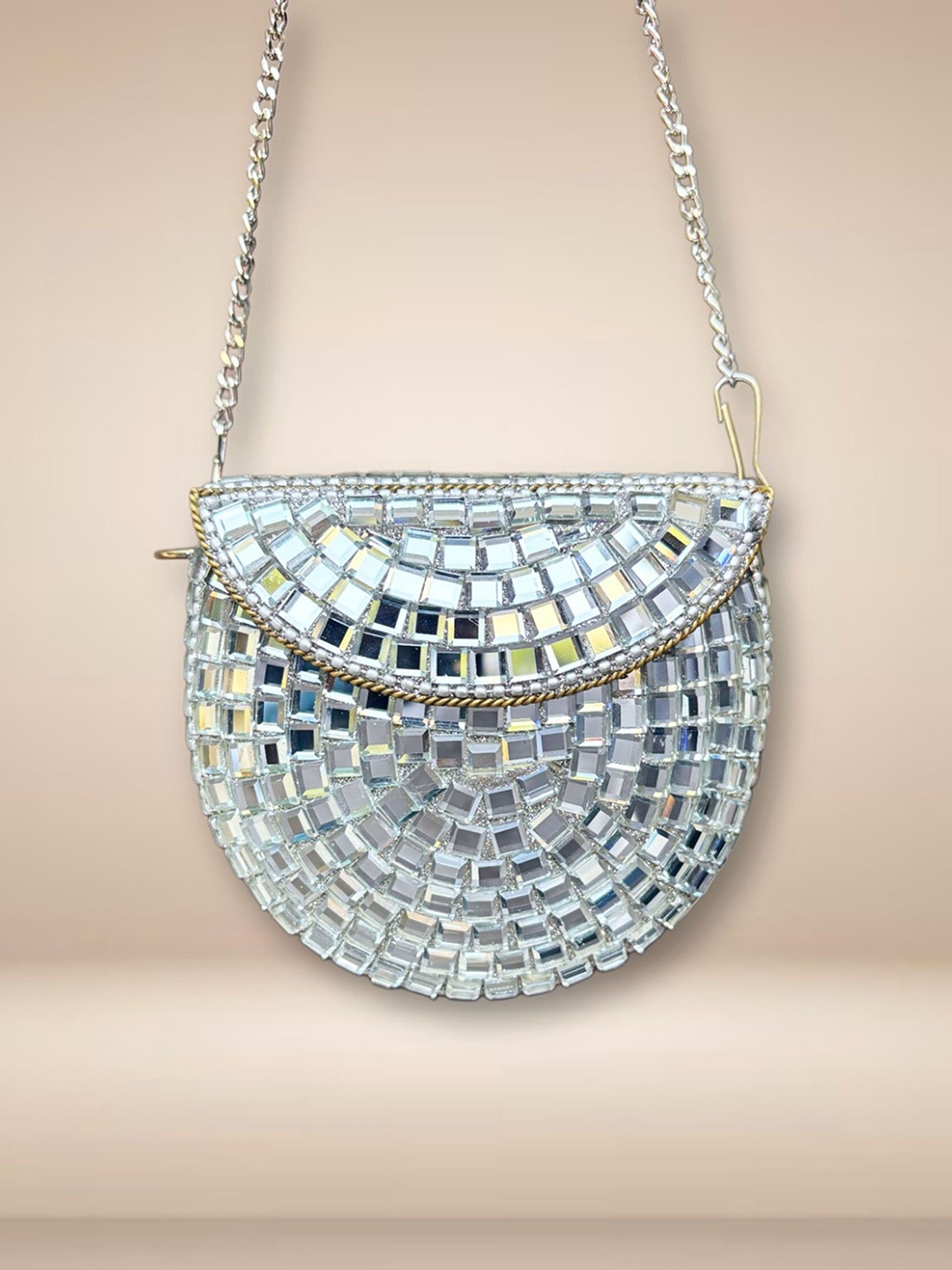 

UnfoldSelf Women Embellished Miniature Sling Bag, Silver
