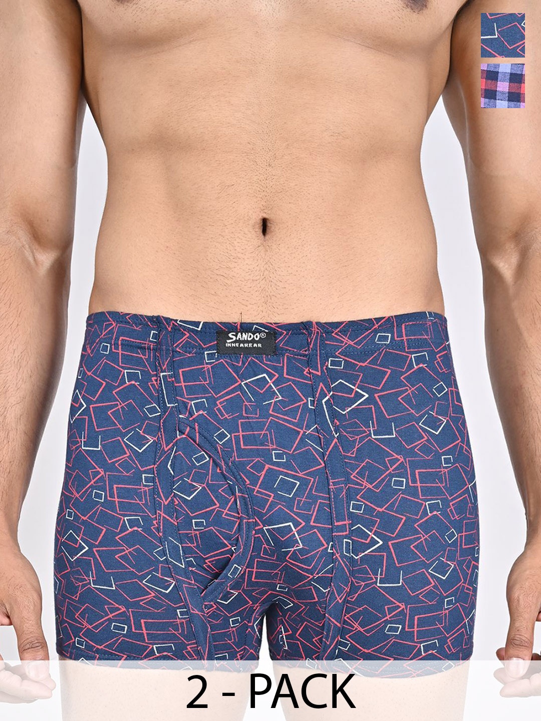 

SANDO Pack Of 3 Printed Cotton Trunks GENIUS-01-06-08, Blue