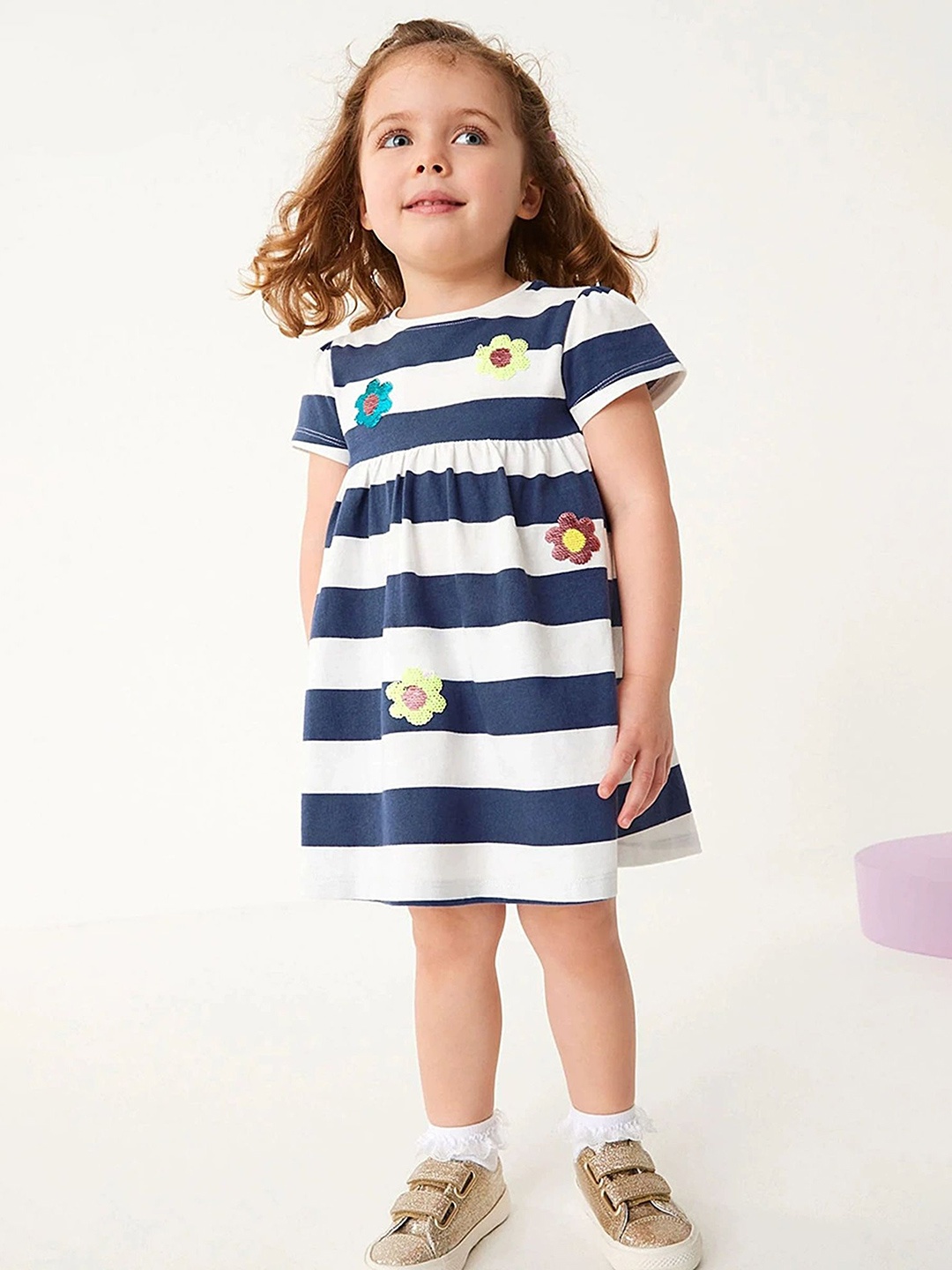 

LULU & SKY Girls Striped Sequined Empire Dress, Blue