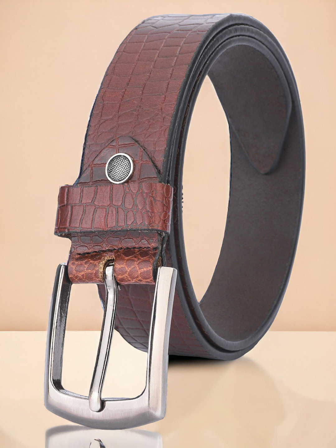 

Metronaut Men Textured Leather Formal Belt, Brown