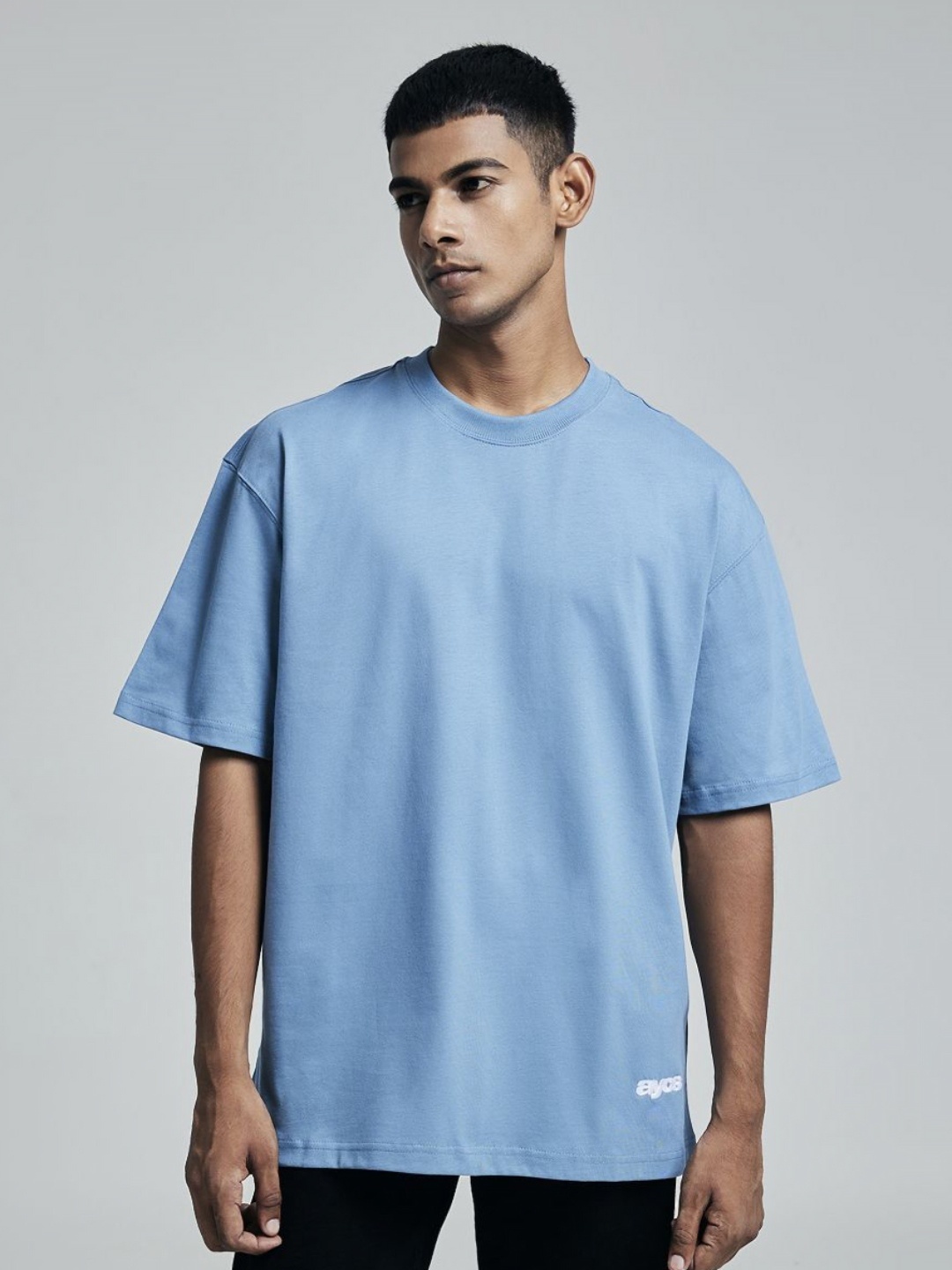 

AYCS Men Typography Printed Round Neck Cotton Oversized T-shirt, Blue