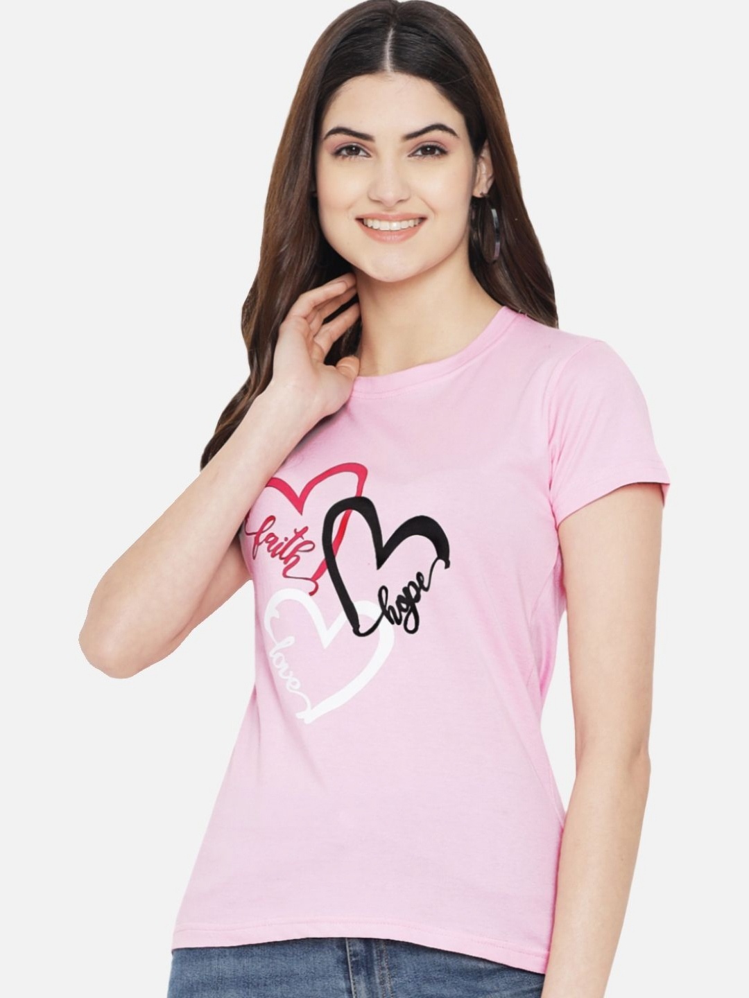 

Tromko Women Typography Printed Round Neck Regular Fit Cotton T-shirt, Pink