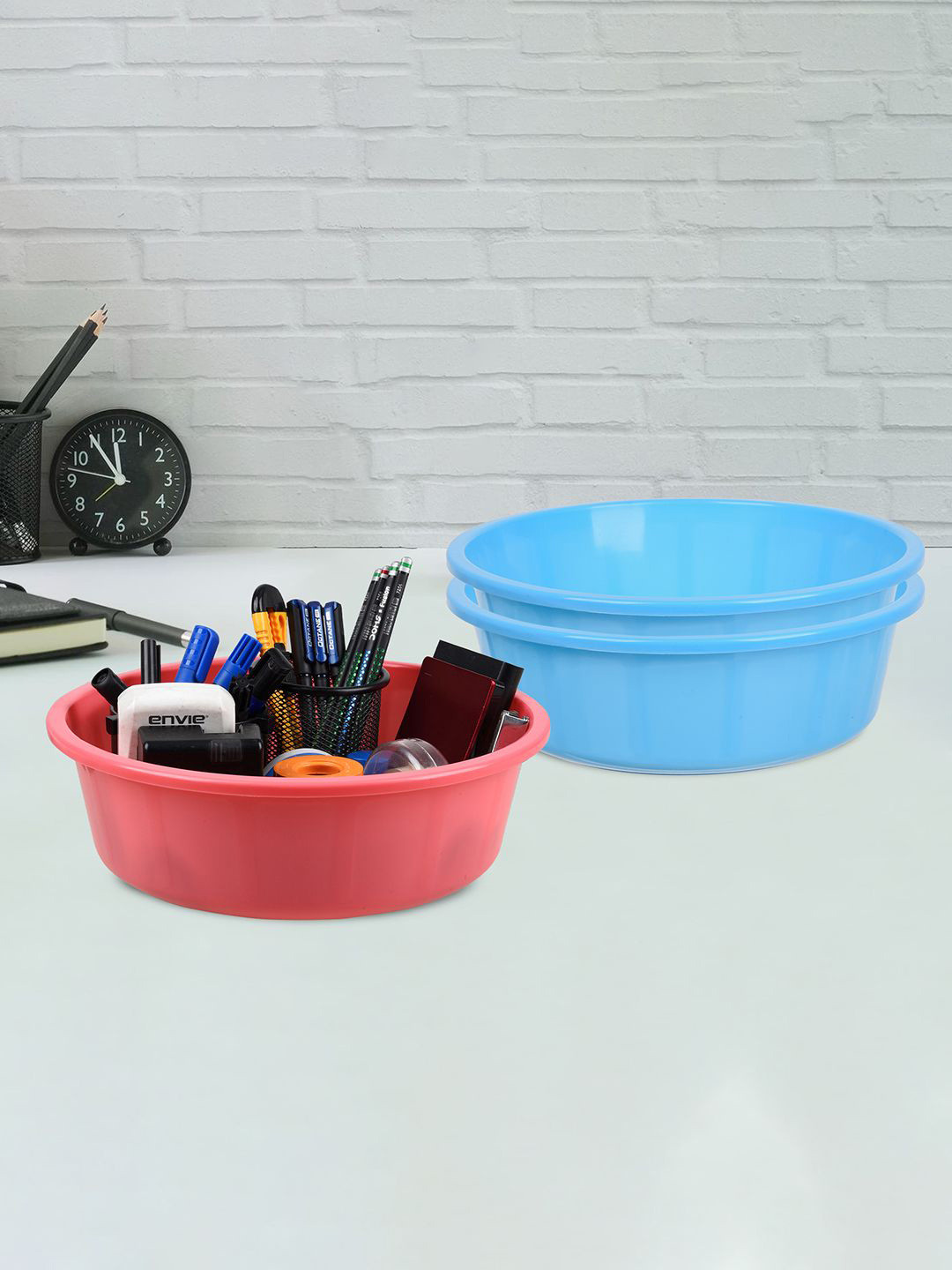 

Kuber Industries Blue and Pink 3 Pieces Multipurpose Storage Desk Organisers