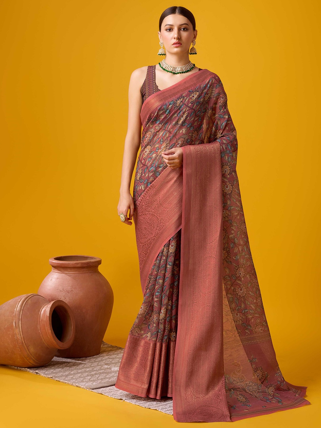 

DIVASTRI Kalamkari Zari Saree, Pink