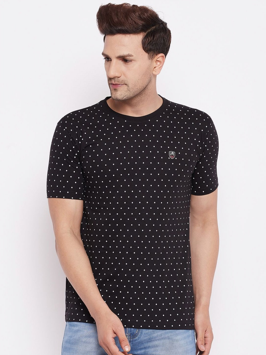 

LYCOS Men Geometric Printed Round Neck Cotton T-shirt, Black