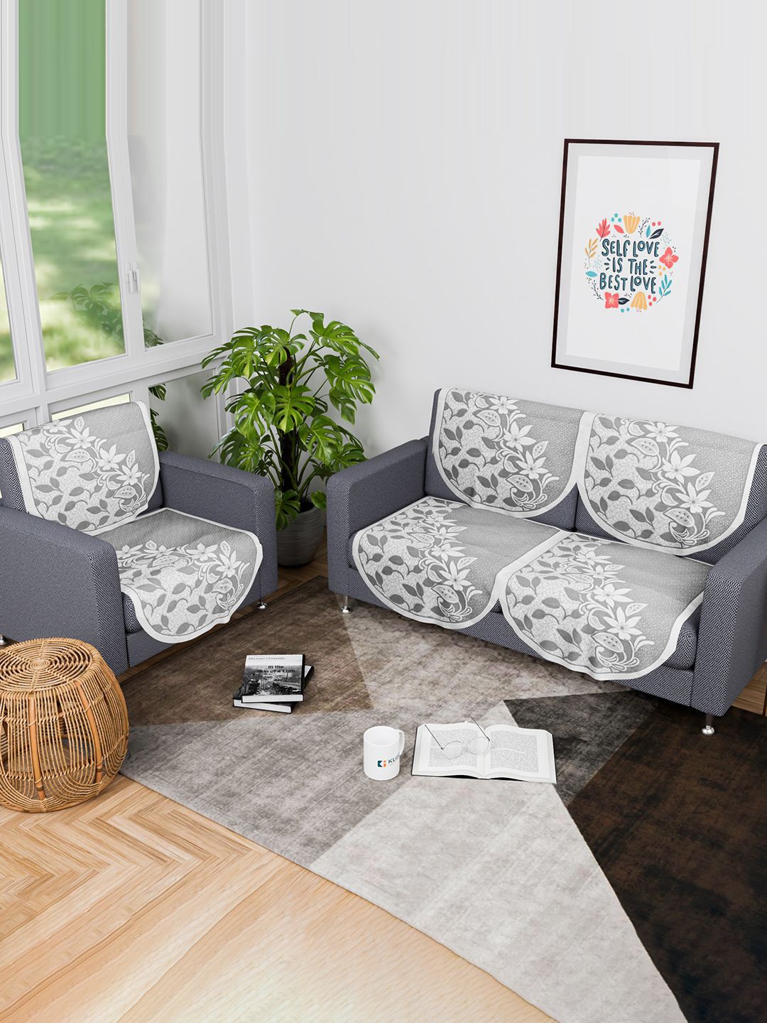 

Kuber Industries Grey 6 Pieces Self Design Cotton 3 Seater Sofa Cover